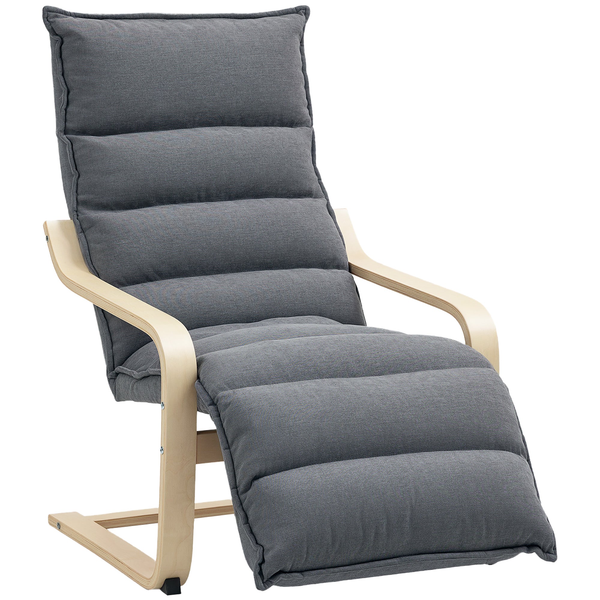 Modern Accent Chair, Velvet Upholstered Living Room Chair with Footrest, Wood Frame, Comfy Armchair for Bedroom, Balcony, Dark Grey