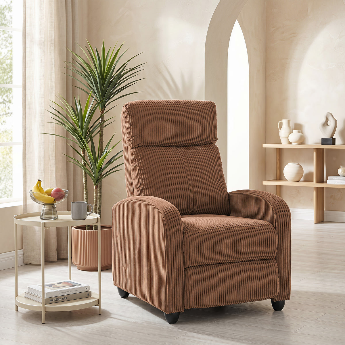 Push Back Recliner Chair, Corduroy Home Theater Seating, Single Reclining Sofa Chair with Padded Seat for Living Room, Brown