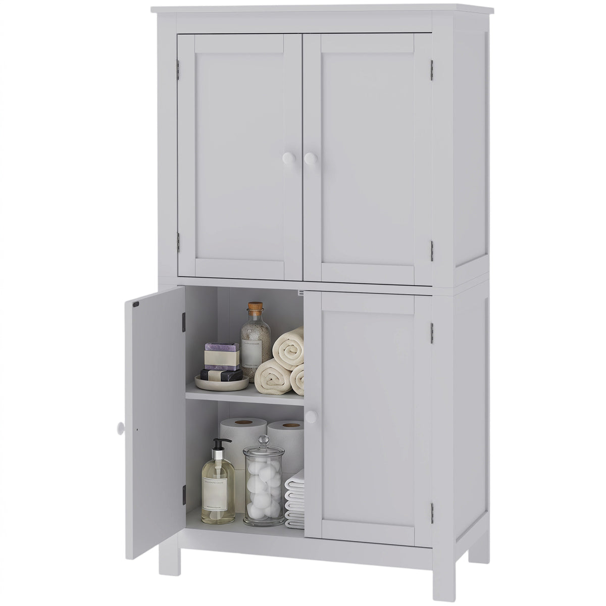 Tall Bathroom Cabinet, Freestanding Bathroom Cabinet with Hidden Storage and Adjustable Shelves, Living Room, White