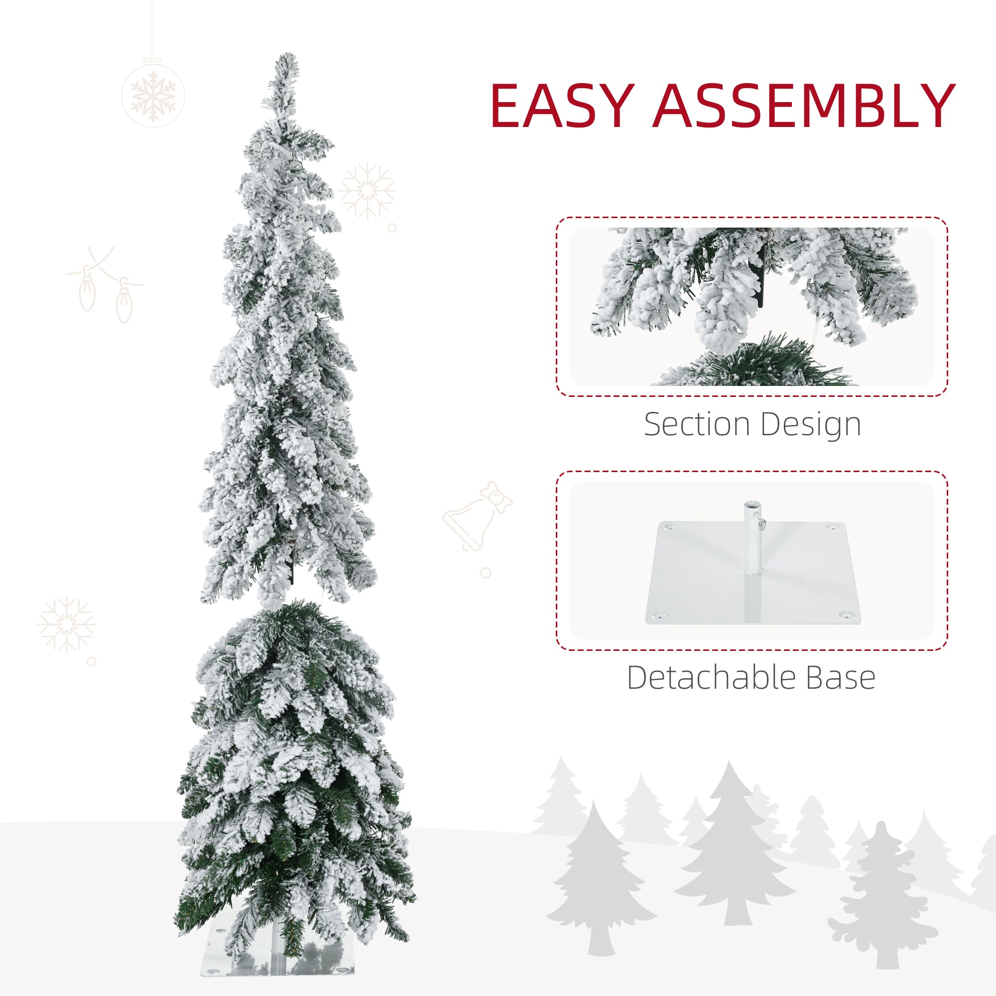 4' Artificial Slim Christmas Trees, with Snow Frosted Branches, Warm White or Colorful LED Lights, Downswept Shape