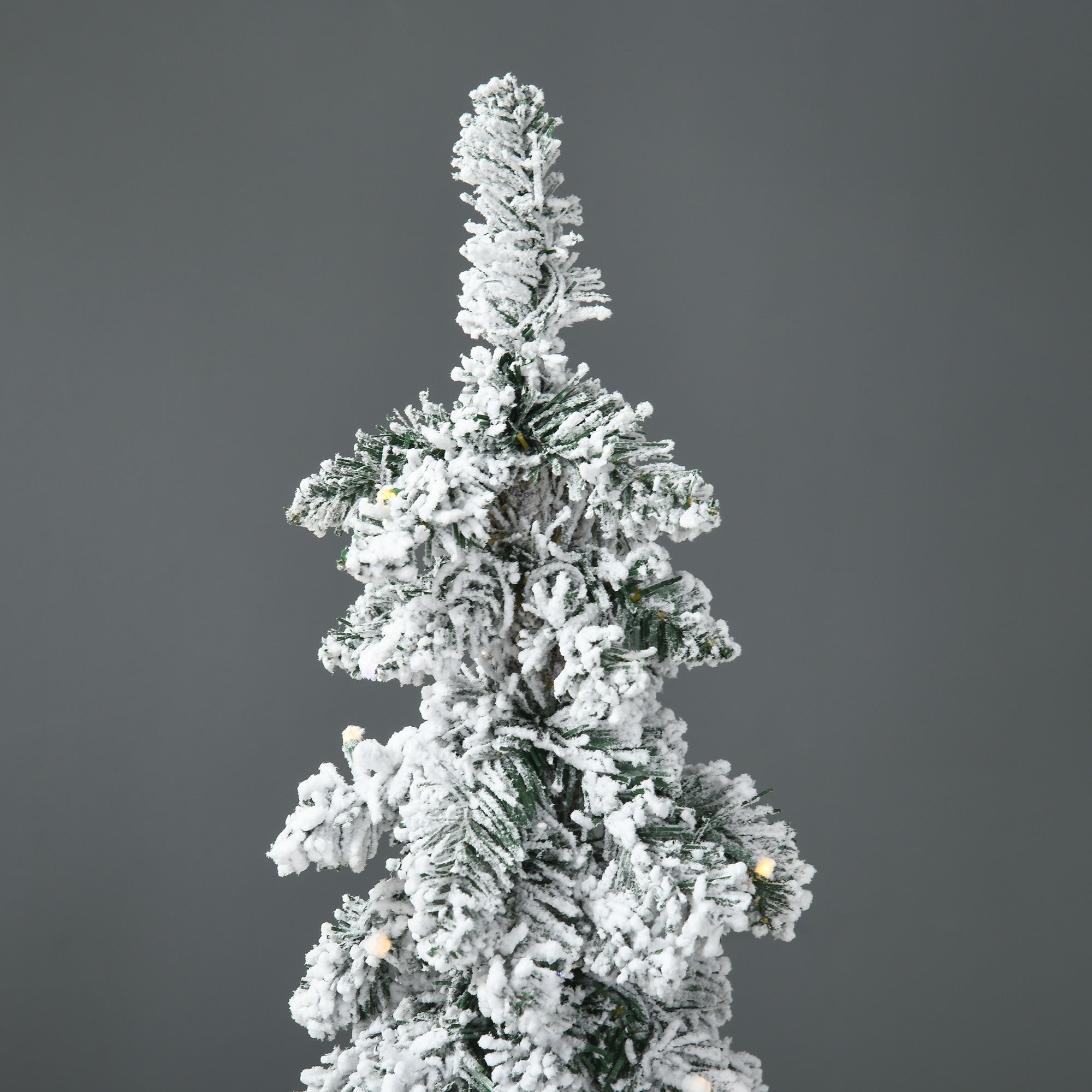 4' Artificial Slim Christmas Trees, with Snow Frosted Branches, Warm White or Colorful LED Lights, Downswept Shape