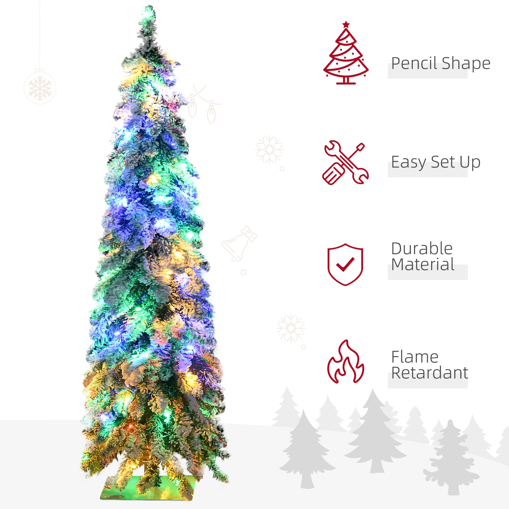 4' Artificial Slim Christmas Trees, with Snow Frosted Branches, Warm White or Colorful LED Lights, Downswept Shape