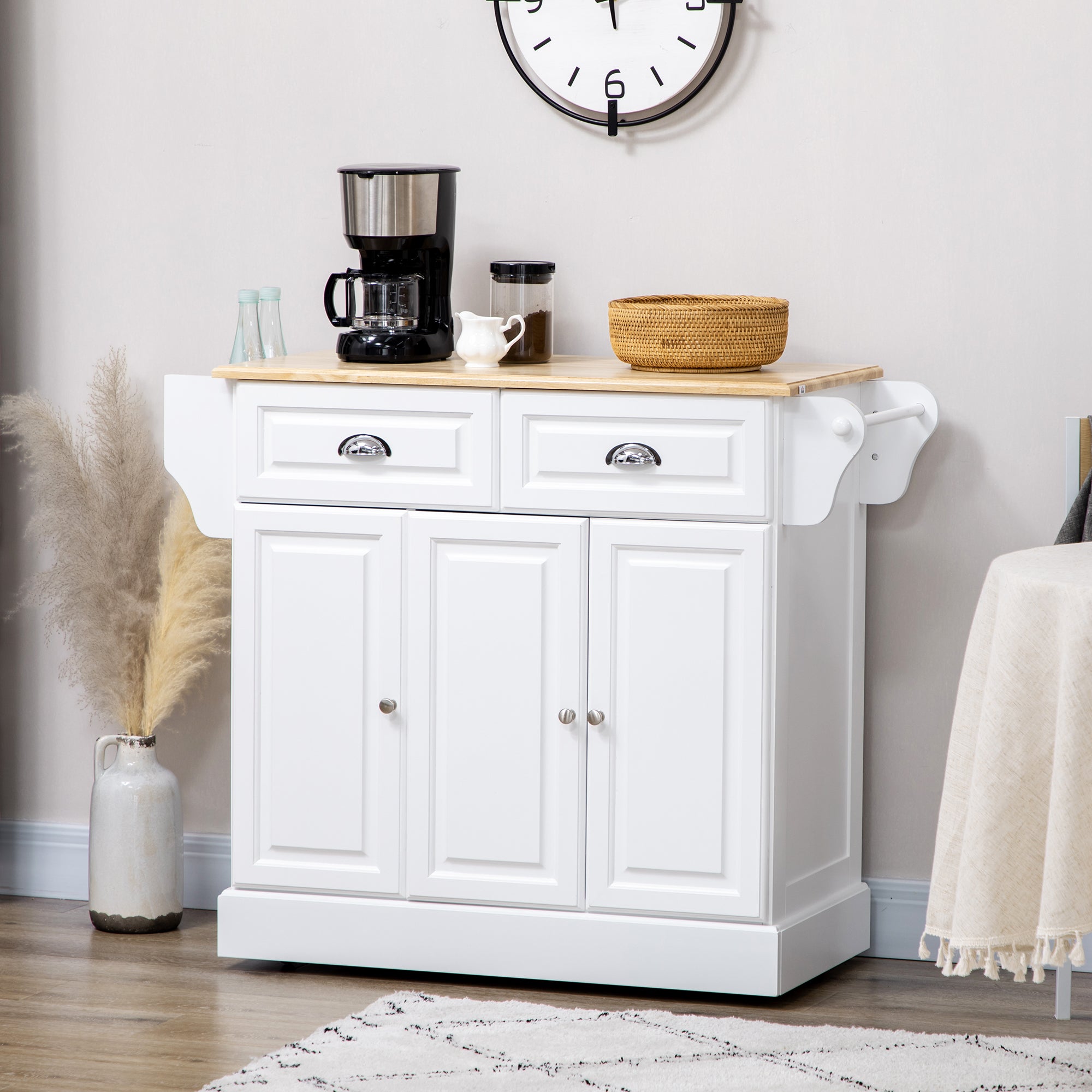 Triple-Cabinet Kitchen Island on Wheels, Kitchen Storage Cabinet with Drawers, Rolling Utility Cart