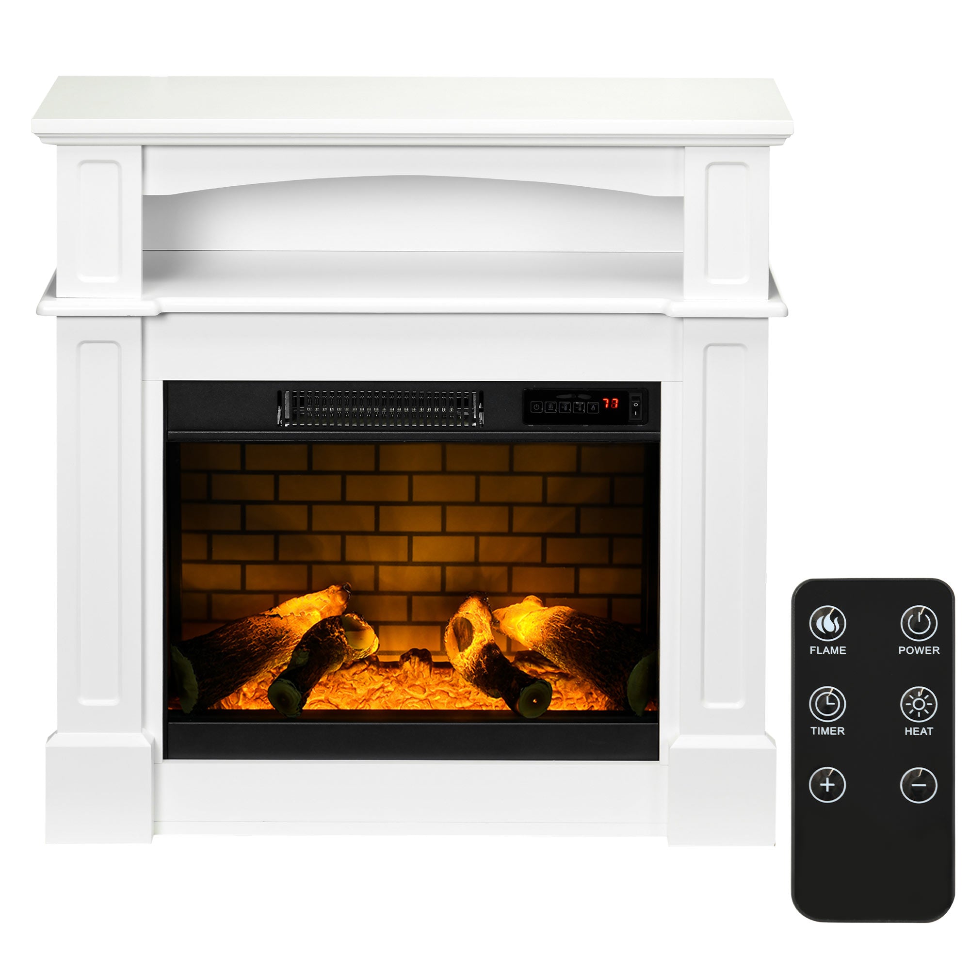 HOMCOM 32" Electric Fireplace Heater with Mantel, Freestanding Fireplace Stove with Log Hearth, Adjustable Realistic Flame and Remote Control, 700W/1400W, White