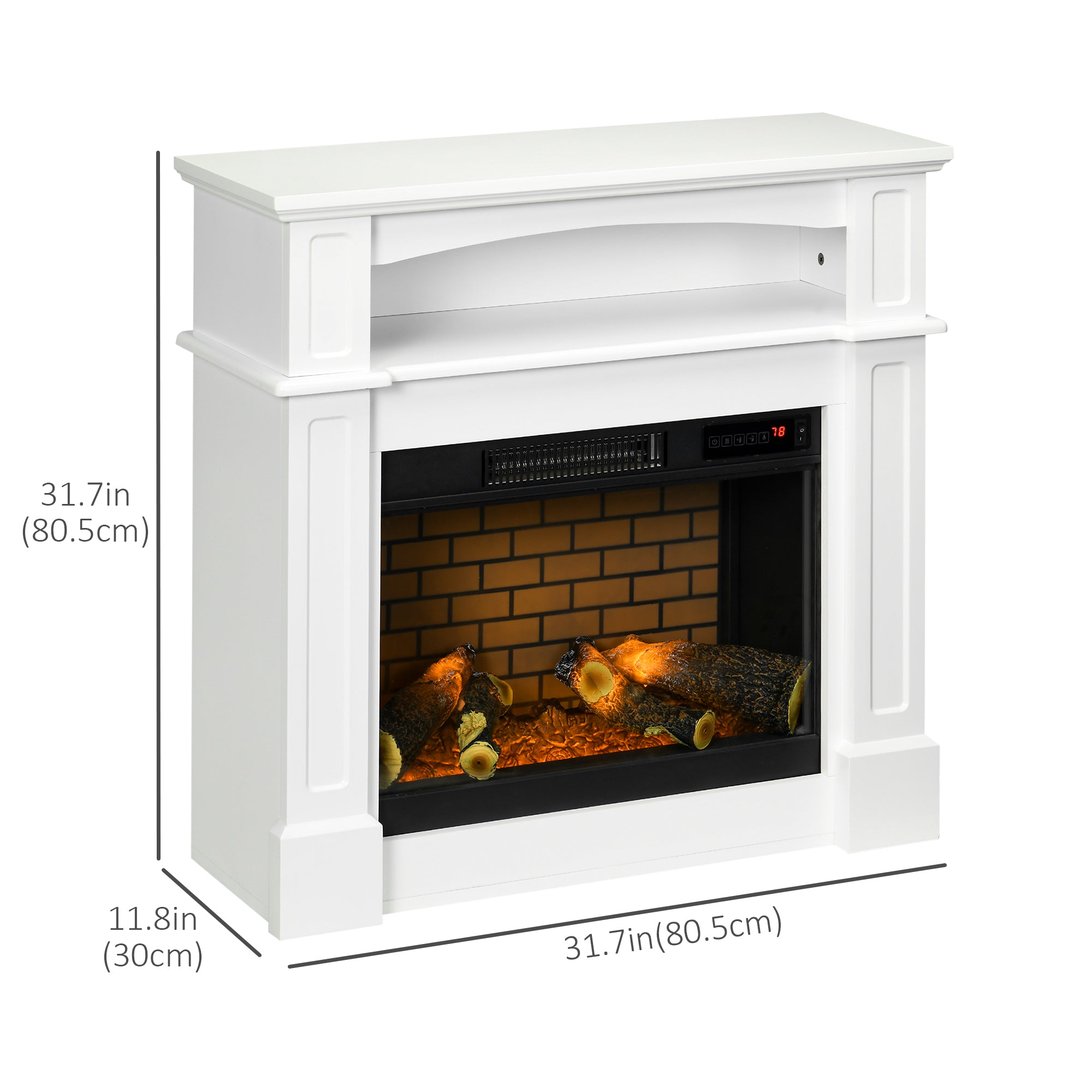 HOMCOM 32" Electric Fireplace Heater with Mantel, Freestanding Fireplace Stove with Log Hearth, Adjustable Realistic Flame and Remote Control, 700W/1400W, White