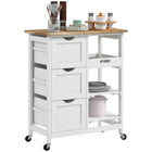 36" Rolling Kitchen Island Cart with Wood Top, Shelves & Drawers for Dining, White - HOMCOM