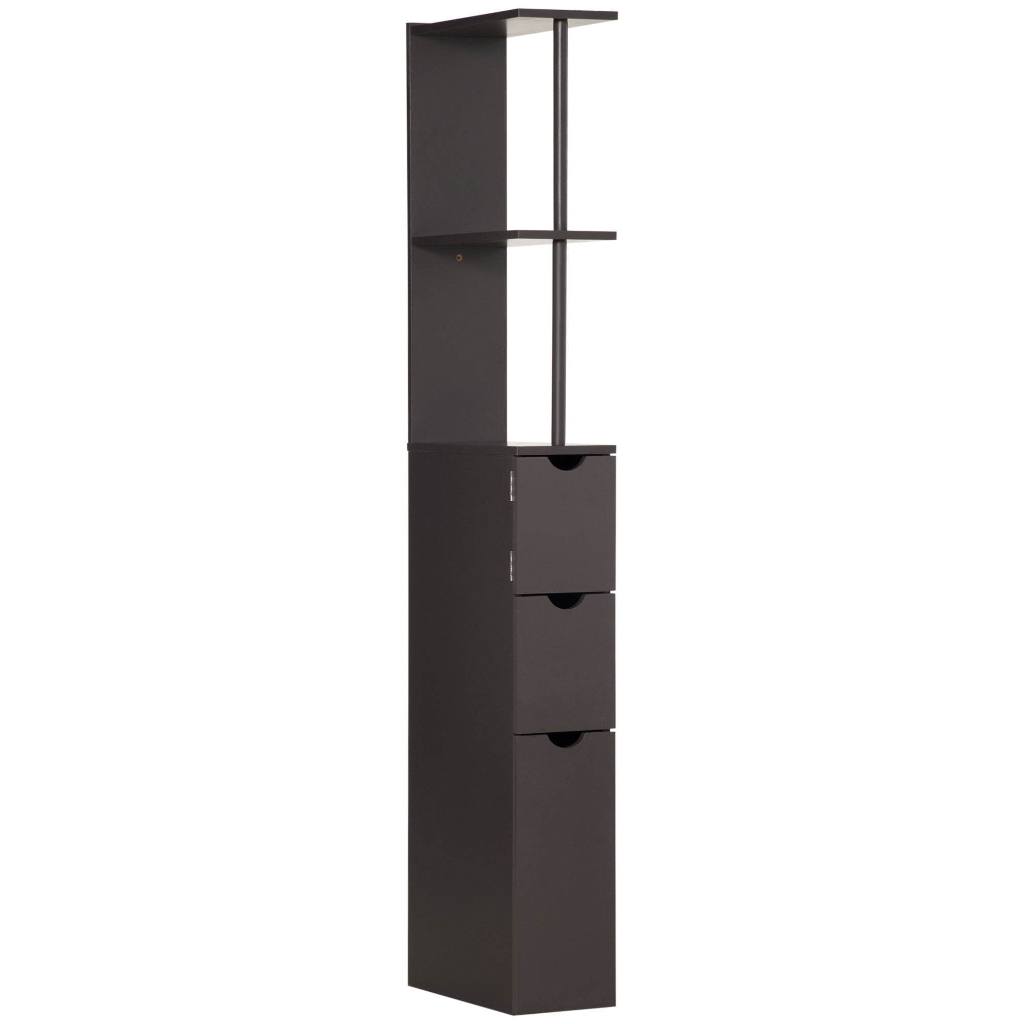 54" Tall Bathroom Storage Cabinet Freestanding Linen Tower with 2 Tier Shelf and Drawers Brown