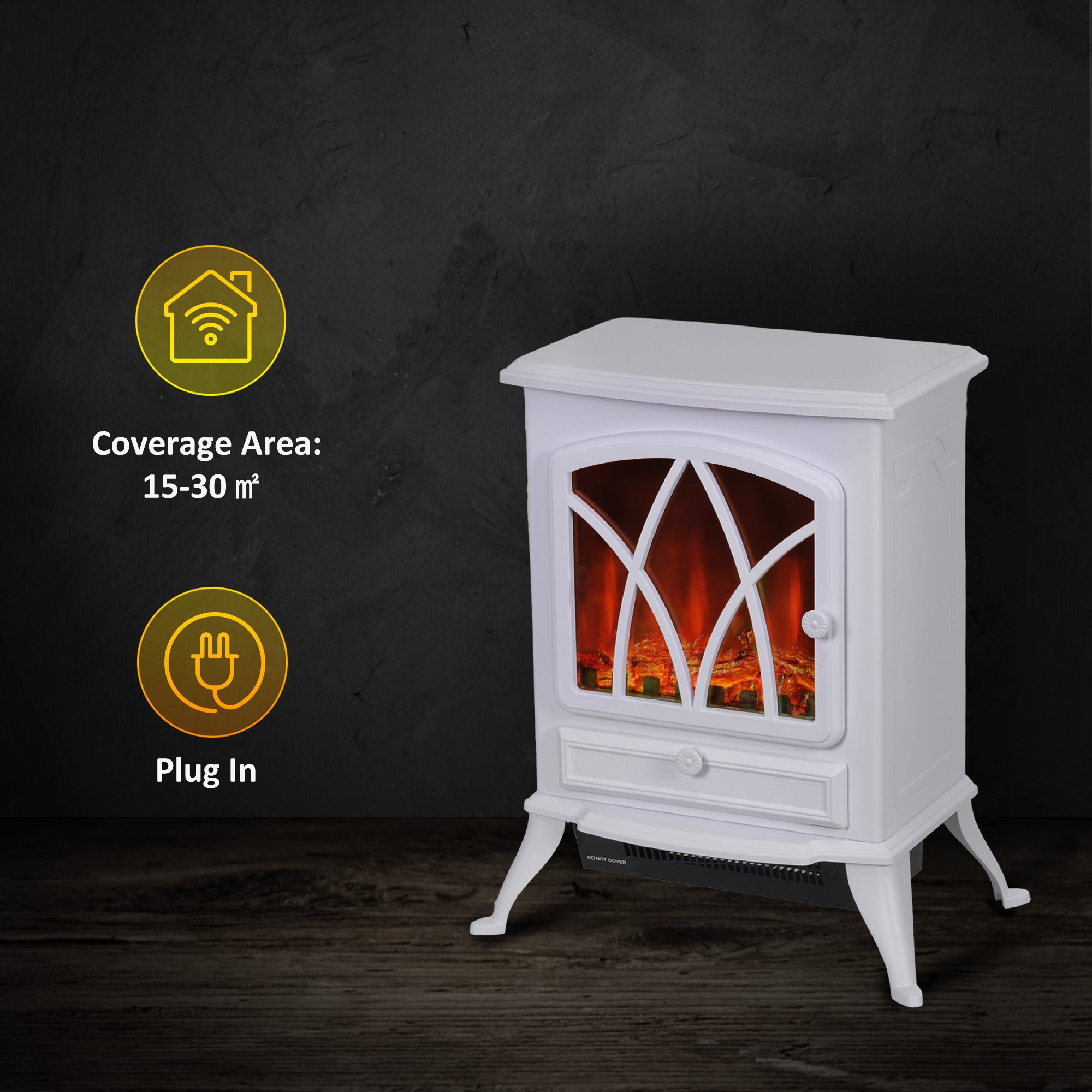HOMCOM Electric Stove Heater with Realistic Flame Effect, 2000W Portable Indoor Freestanding Electric Fireplace with Adjustable Thermostat, White
