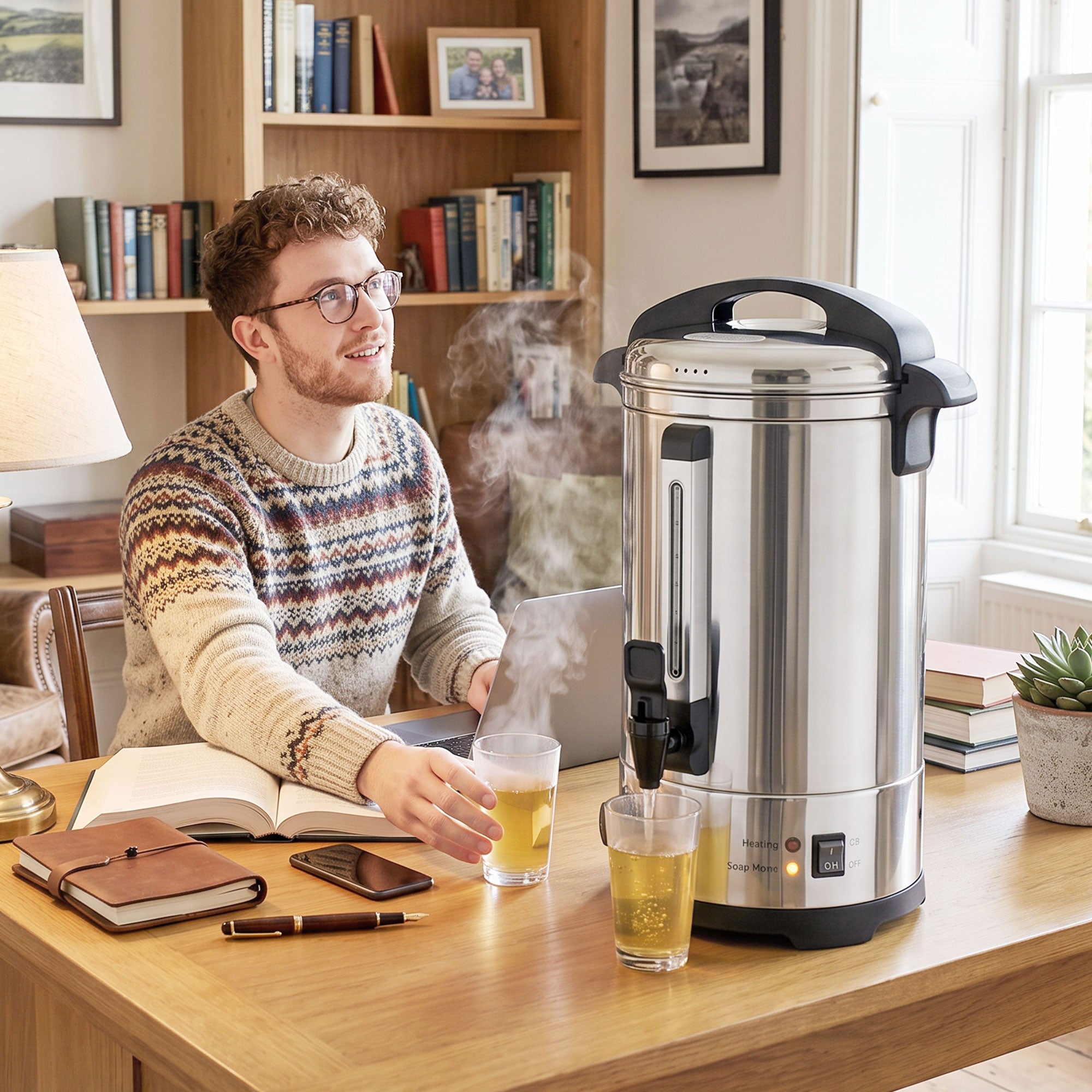 13L Catering Urn, 2500W Hot Water Boiler Dispenser with Thermostat, Stainless Steel Tea Urn Kettle with Keep Warm Function, Adjustable Temperature and Easy Pour Tap for Home Office Parties