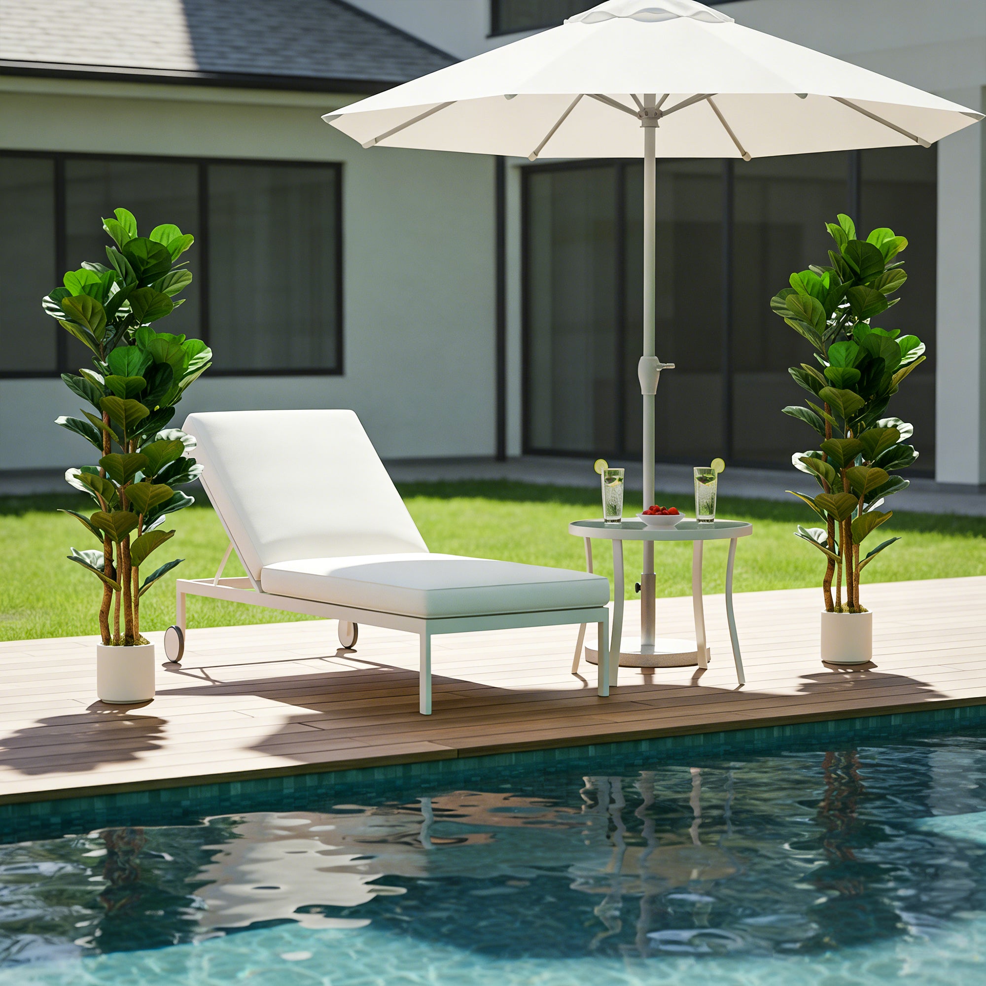 5FT Artificial Fiddle Leaf Fig Tree Set of 2 with Solid Wood Trunks, Lifelike Fake Tree with 71 Leaves in Pot for Indoor Living Room Office Home Decor, Green