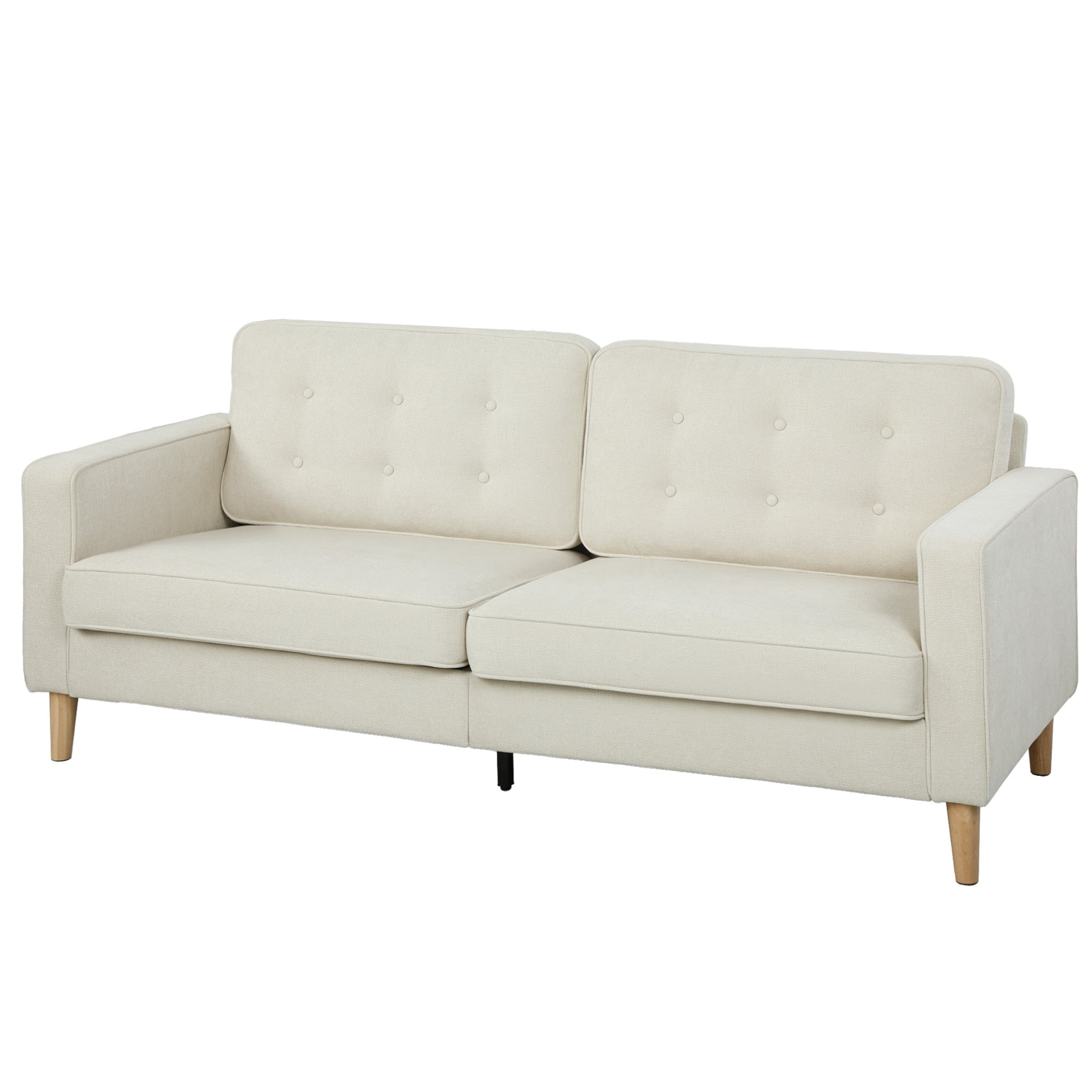 3 Seater Sofa, Upholstered Couch for Bedroom, Modern Sofa Settee with Padded Cushion, Button Tufting and Wood Legs for Living Room, Cream White