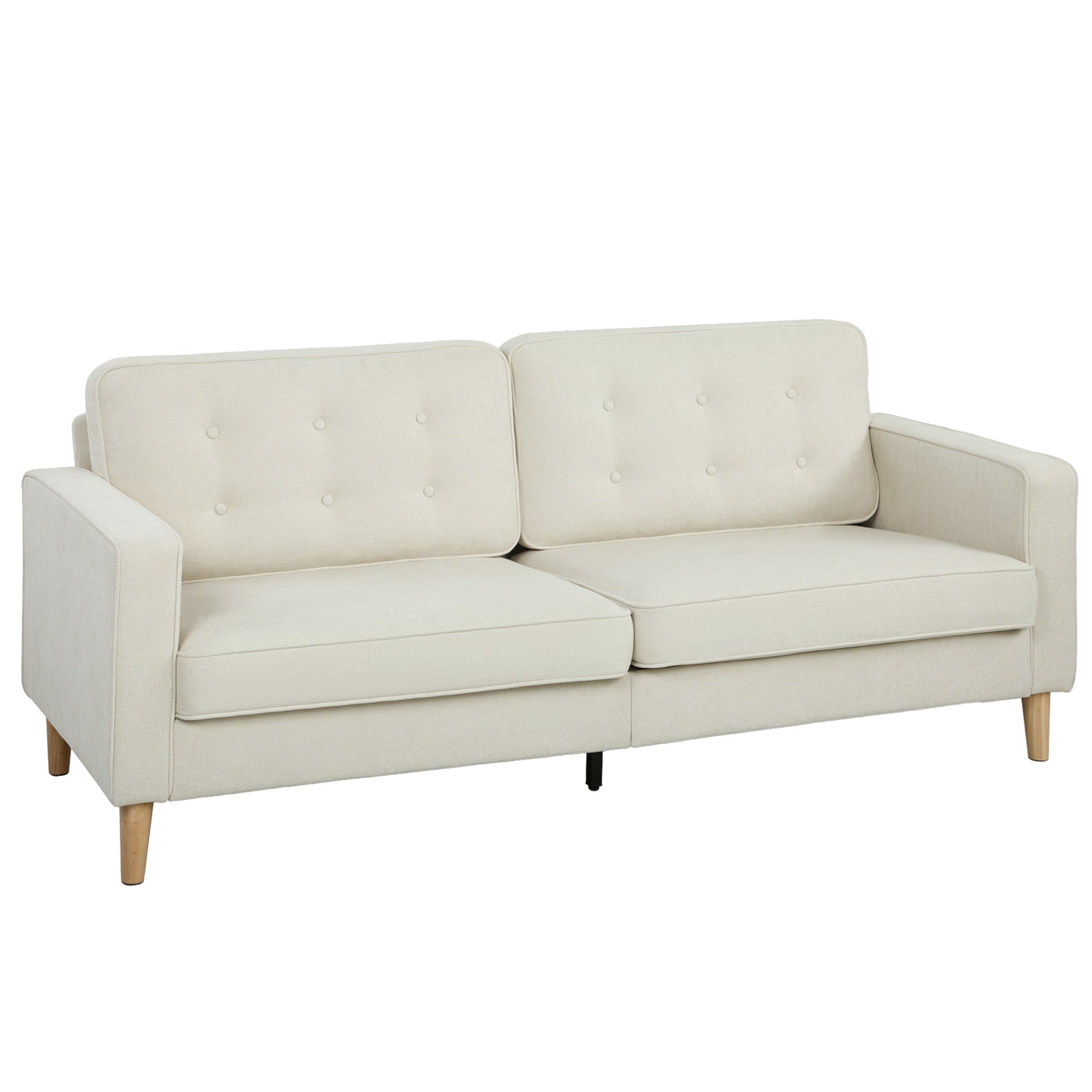 3 Seater Sofa, Upholstered Couch for Bedroom, Modern Sofa Settee with Padded Cushion, Button Tufting and Wood Legs for Living Room, Cream White