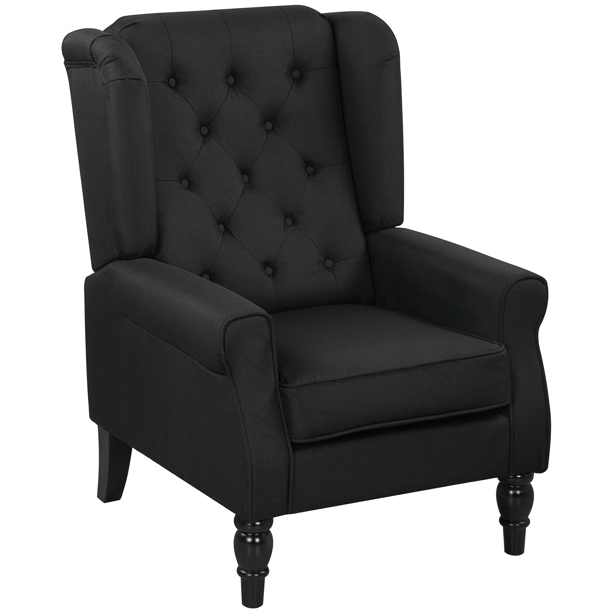 Retro Accent Chair, Linen Wingback Armchair with Wood Frame Button Tufted Design for Living Room Bedroom, Black
