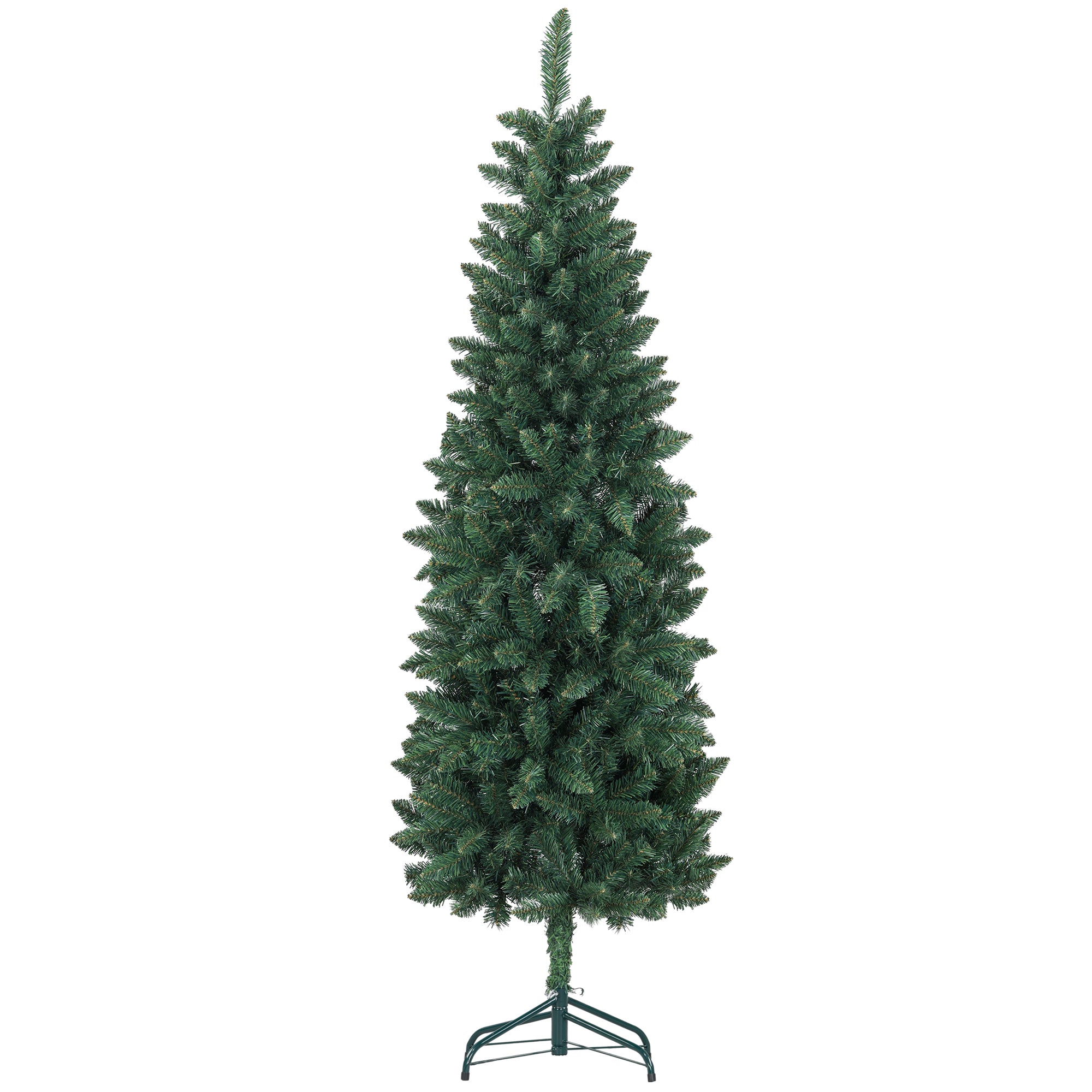 HOMCOM 6ft Tall Pencil Christmas Tree, Artificial Xmas Tree with 479 Branch Tips and Steel Base, Holiday Décor for Home Office, Green