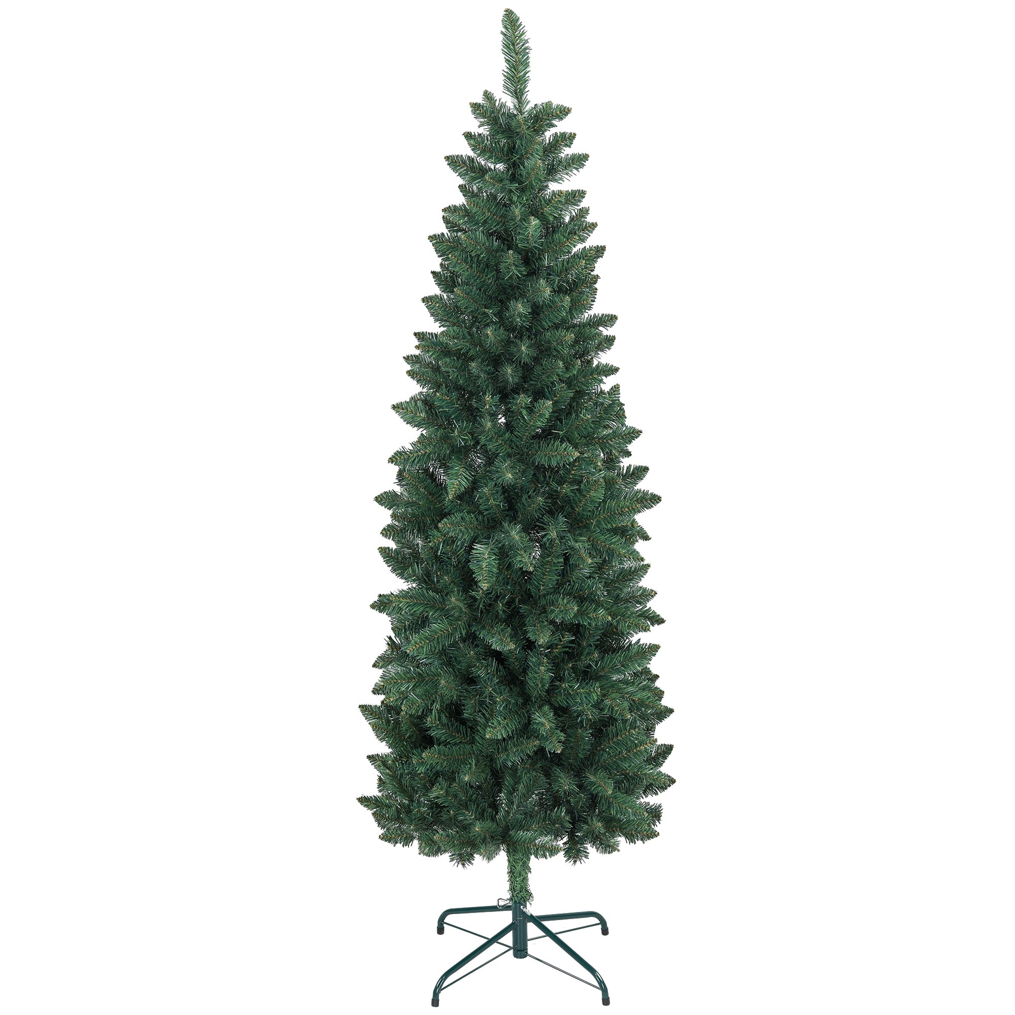 HOMCOM 6ft Tall Pencil Christmas Tree, Artificial Xmas Tree with 479 Branch Tips and Steel Base, Holiday Décor for Home Office, Green