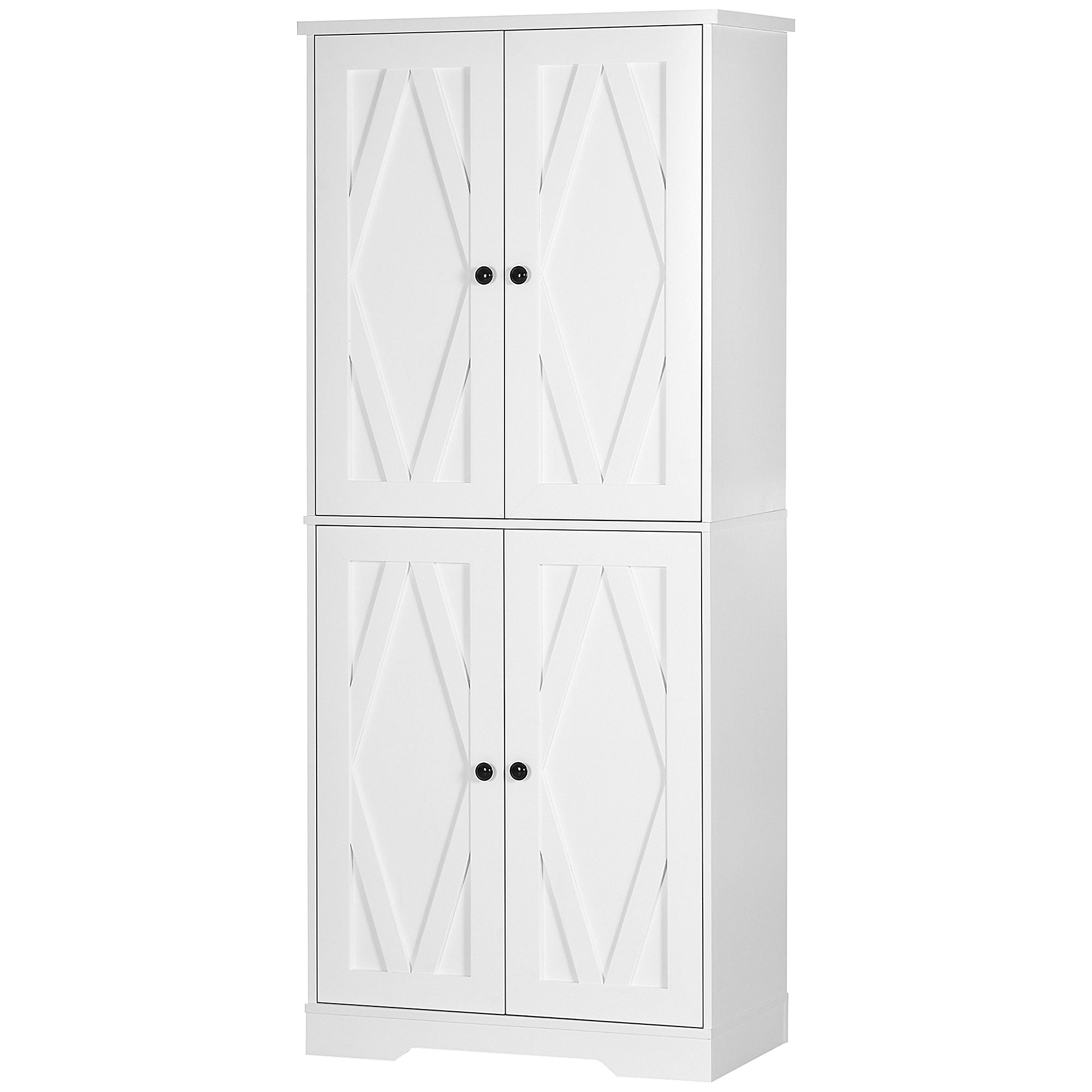 HOMCOM 71" Tall Kitchen Pantry, Farmhouse Storage Cabinet with Doors and Shelves Adjustability, 4 Door Kitchen Cupboard with 4 Tiers, White