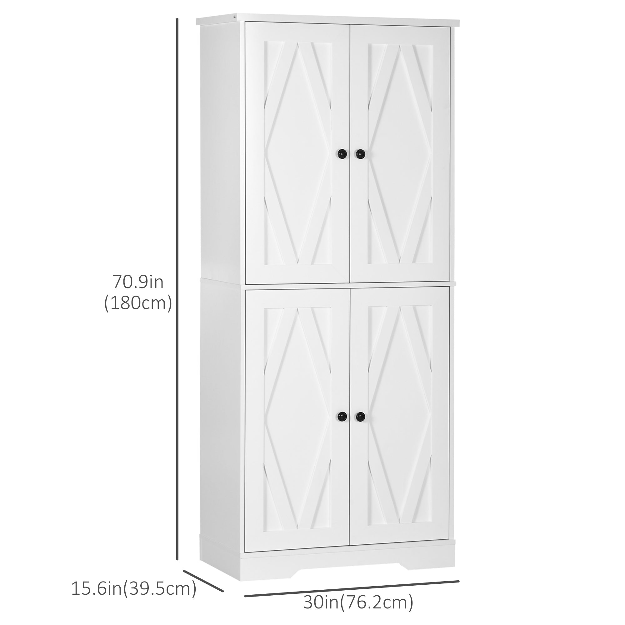 HOMCOM 71" Tall Kitchen Pantry, Farmhouse Storage Cabinet with Doors and Shelves Adjustability, 4 Door Kitchen Cupboard with 4 Tiers, White