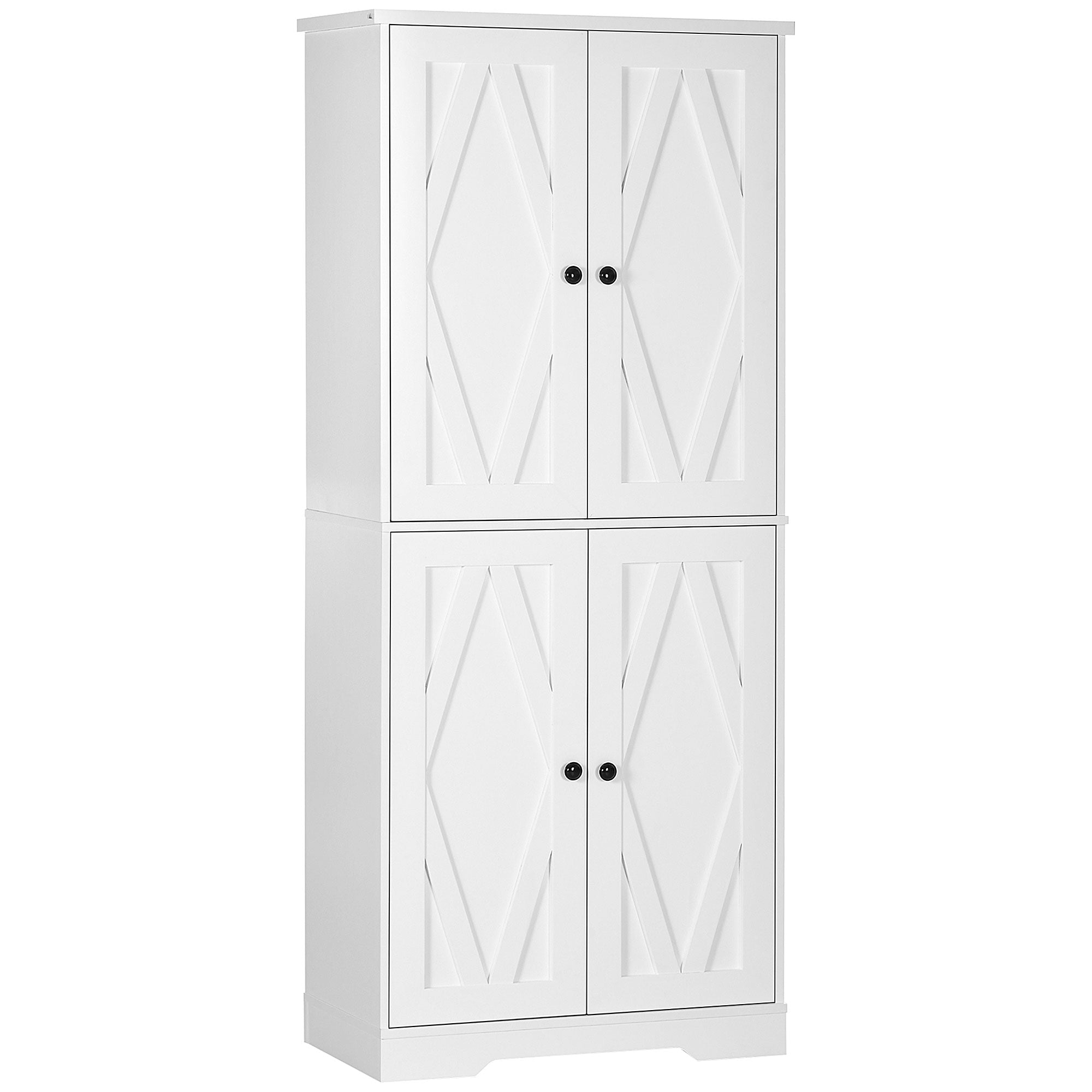 HOMCOM 71" Tall Kitchen Pantry, Farmhouse Storage Cabinet with Doors and Shelves Adjustability, 4 Door Kitchen Cupboard with 4 Tiers, White