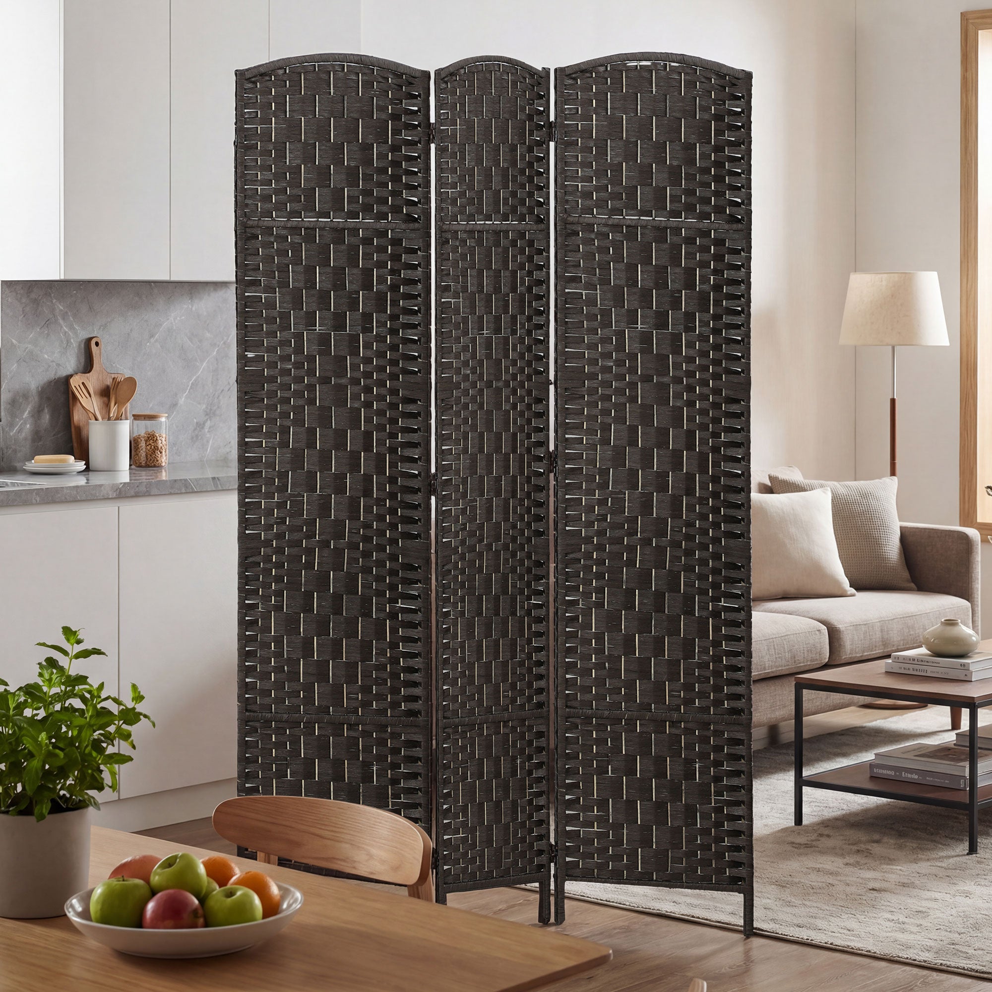 Room Divider, 3 Panel Folding Privacy Screen, 70.9" Tall Portable Wicker Weave Partition Wall Divider for Bedroom, Home Office, Coffee