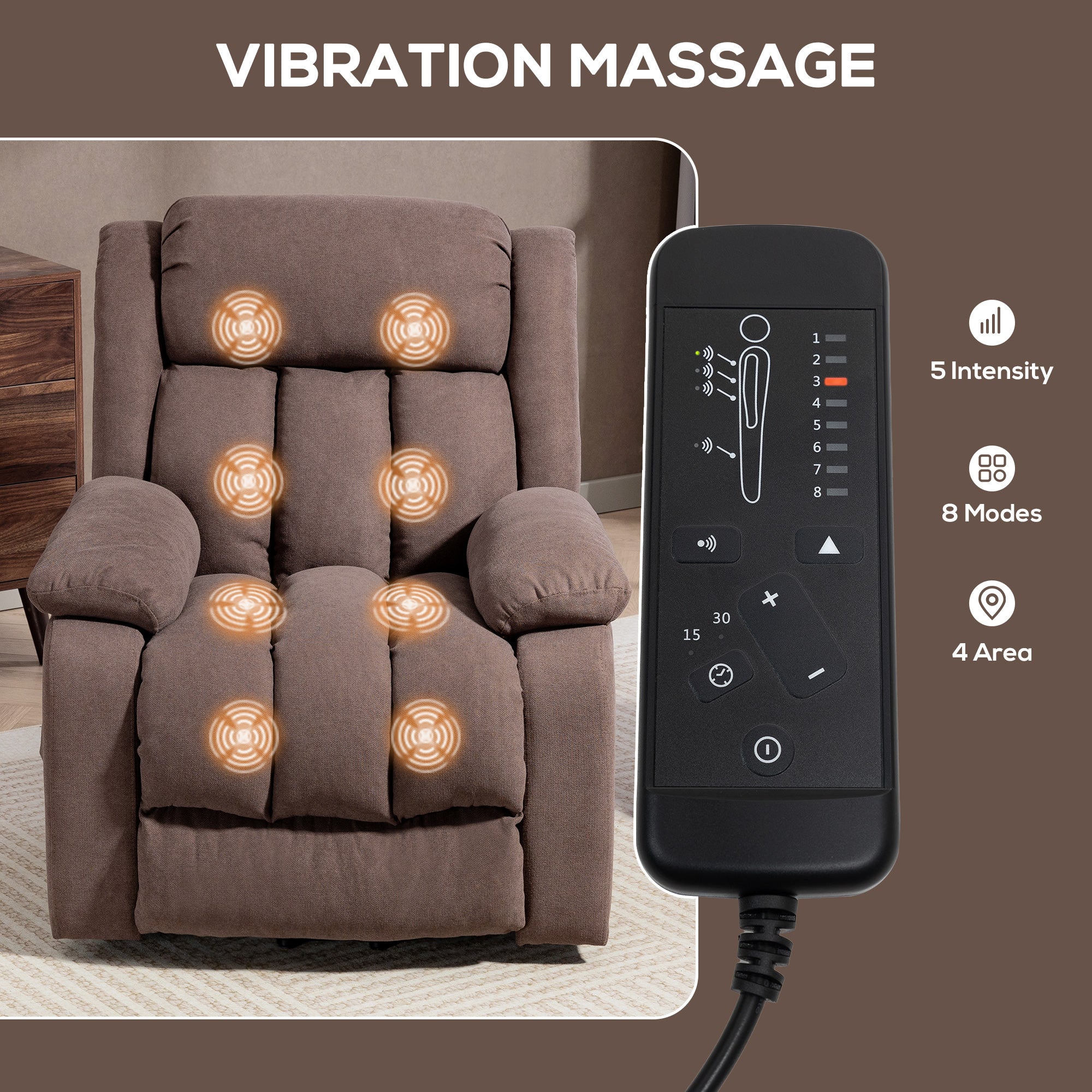 Power Lift Recliner Chair with Massage, Linen Overstuffed Lift Chair for Elderly, Electric Recliner Armchair with Footrest, Remote Control and Side Pocket, for Living Room, Dark Brown