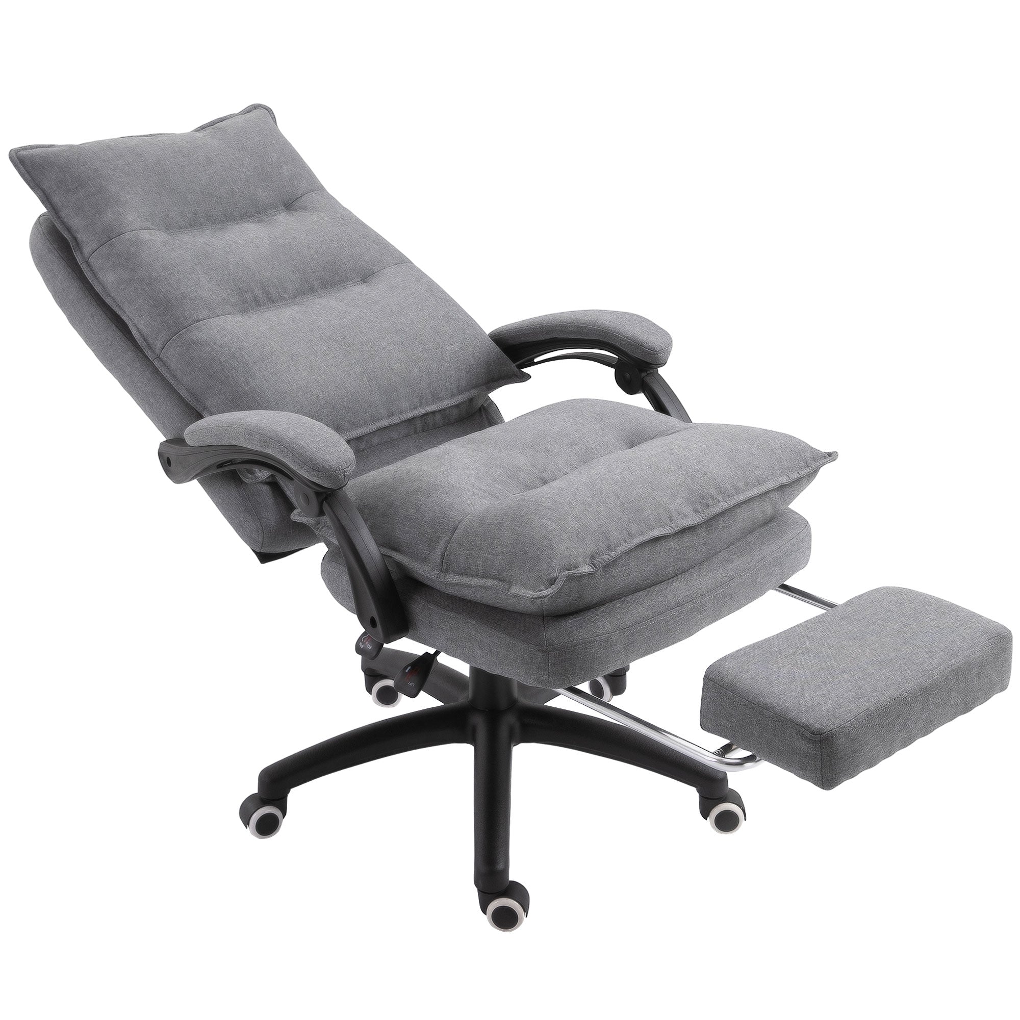 Vinsetto Office Chair 360° Swivel Adjustable Height Linen Style Fabric Recliner with Retractable Footrest and Double Padding, Grey