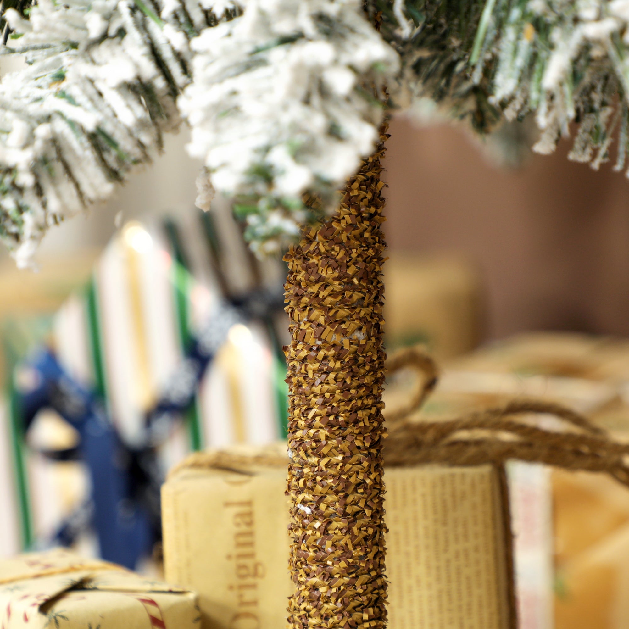 Set of 3 Pencil Flocked Christmas Tree, 3ft 4ft 5ft Slim Downswept Xmas Tree with Metal Stand, Fire-Resistant for Home Office Decor