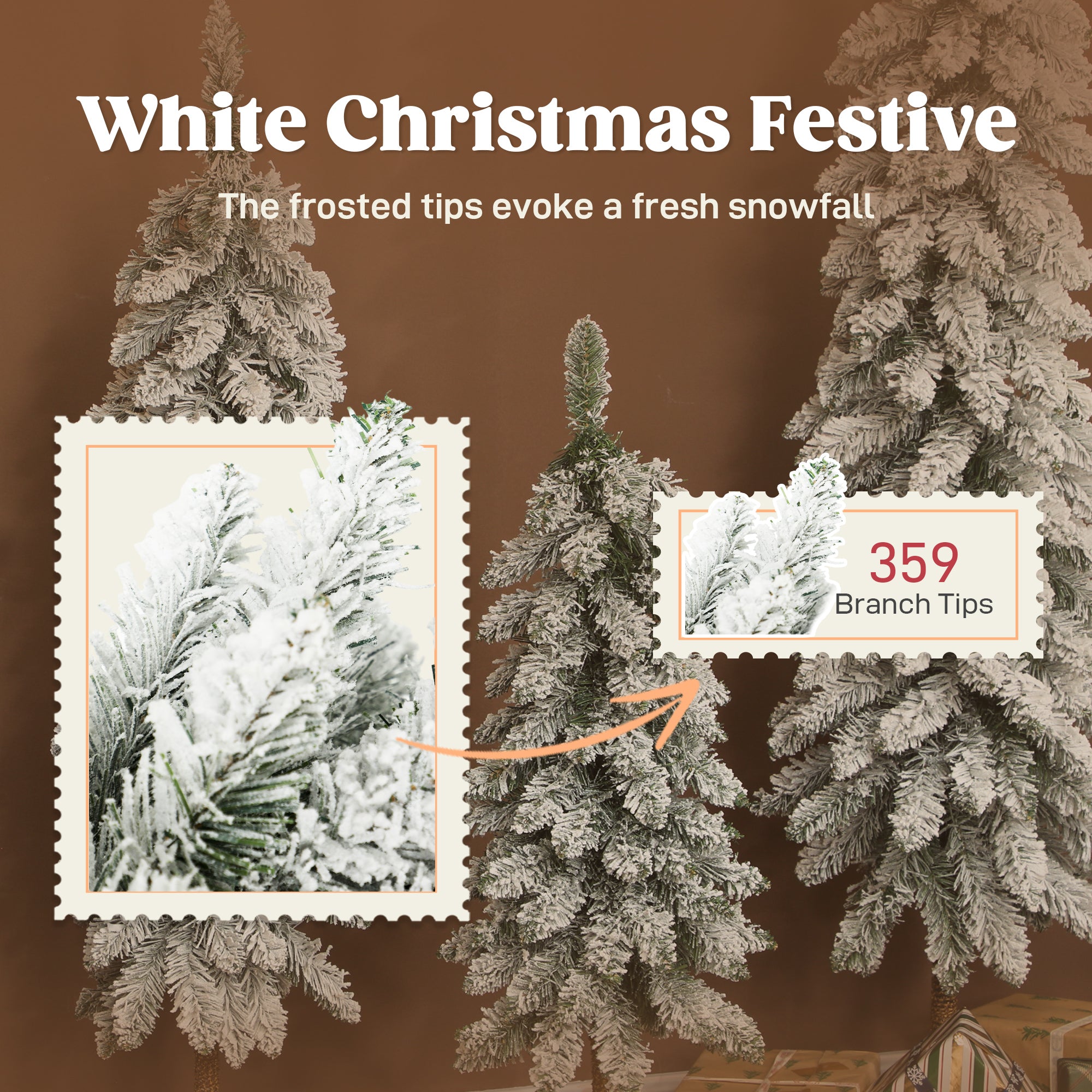 Set of 3 Pencil Flocked Christmas Tree, 3ft 4ft 5ft Slim Downswept Xmas Tree with Metal Stand, Fire-Resistant for Home Office Decor