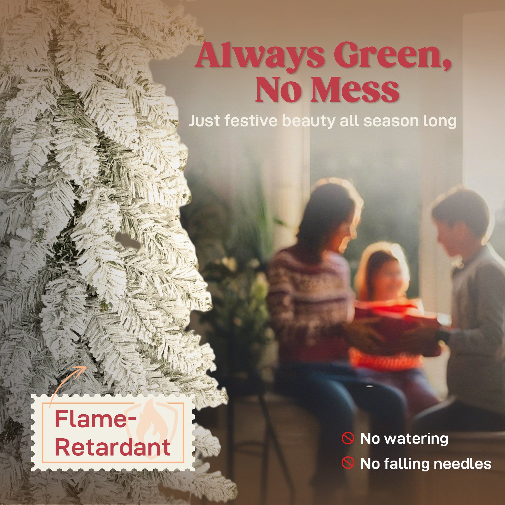 Set of 3 Pencil Flocked Christmas Tree, 3ft 4ft 5ft Slim Downswept Xmas Tree with Metal Stand, Fire-Resistant for Home Office Decor