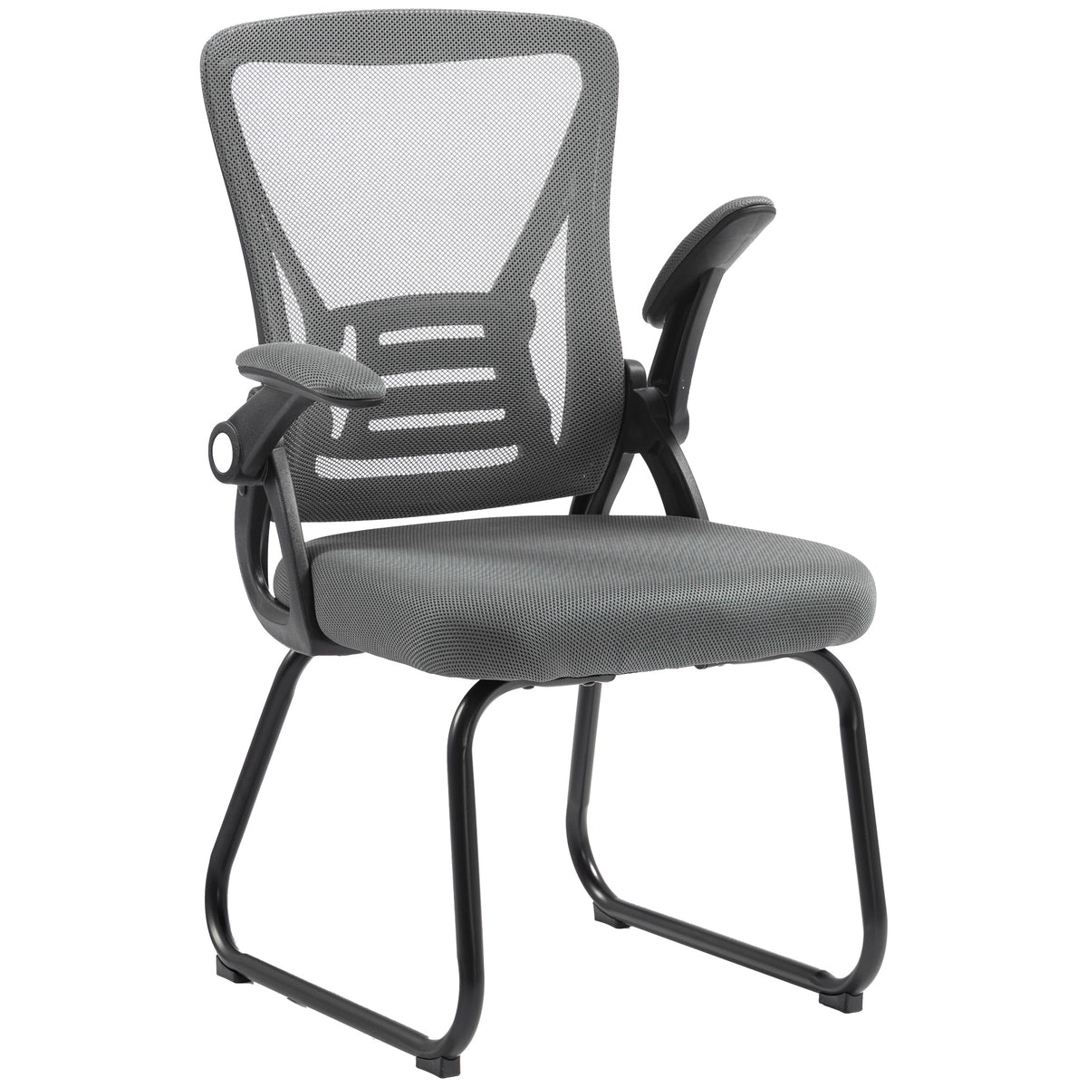 Desk Chair No Wheels with Flip-up Armrests, Mesh Office Chair with Steel Legs for Home Conference Room, Bedroom, Waiting, Reception, Dark Grey
