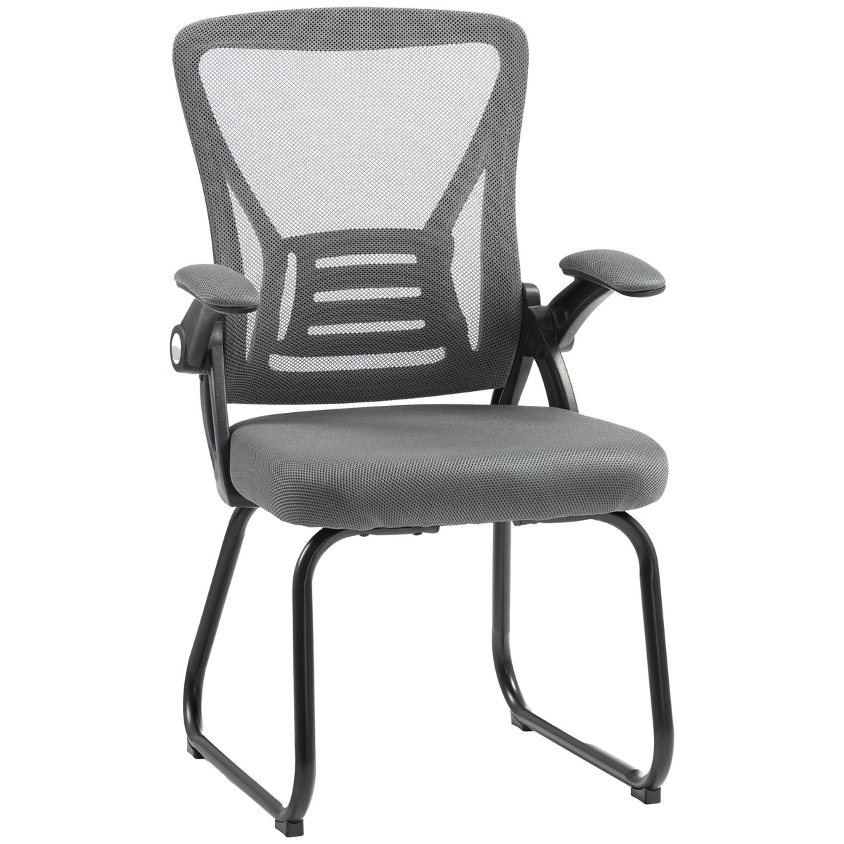 Desk Chair No Wheels with Flip-up Armrests, Mesh Office Chair with Steel Legs for Home Conference Room, Bedroom, Waiting, Reception, Dark Grey