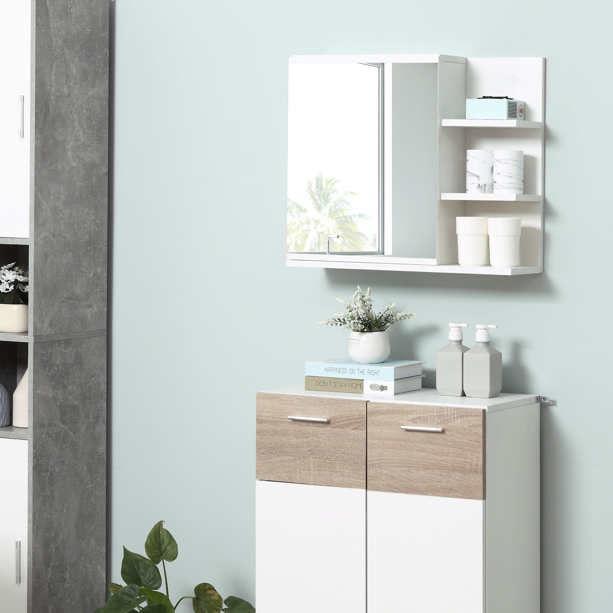 kleankin Medicine Cabinet with Mirror, Wall Mounted Bathroom Mirror Cabinet, Bathroom Wall Cabinet with 3 Open Shelves, White