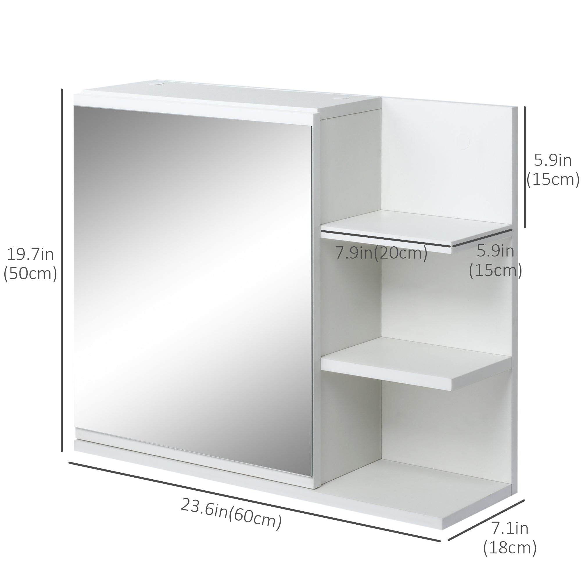 kleankin Medicine Cabinet with Mirror, Wall Mounted Bathroom Mirror Cabinet, Bathroom Wall Cabinet with 3 Open Shelves, White