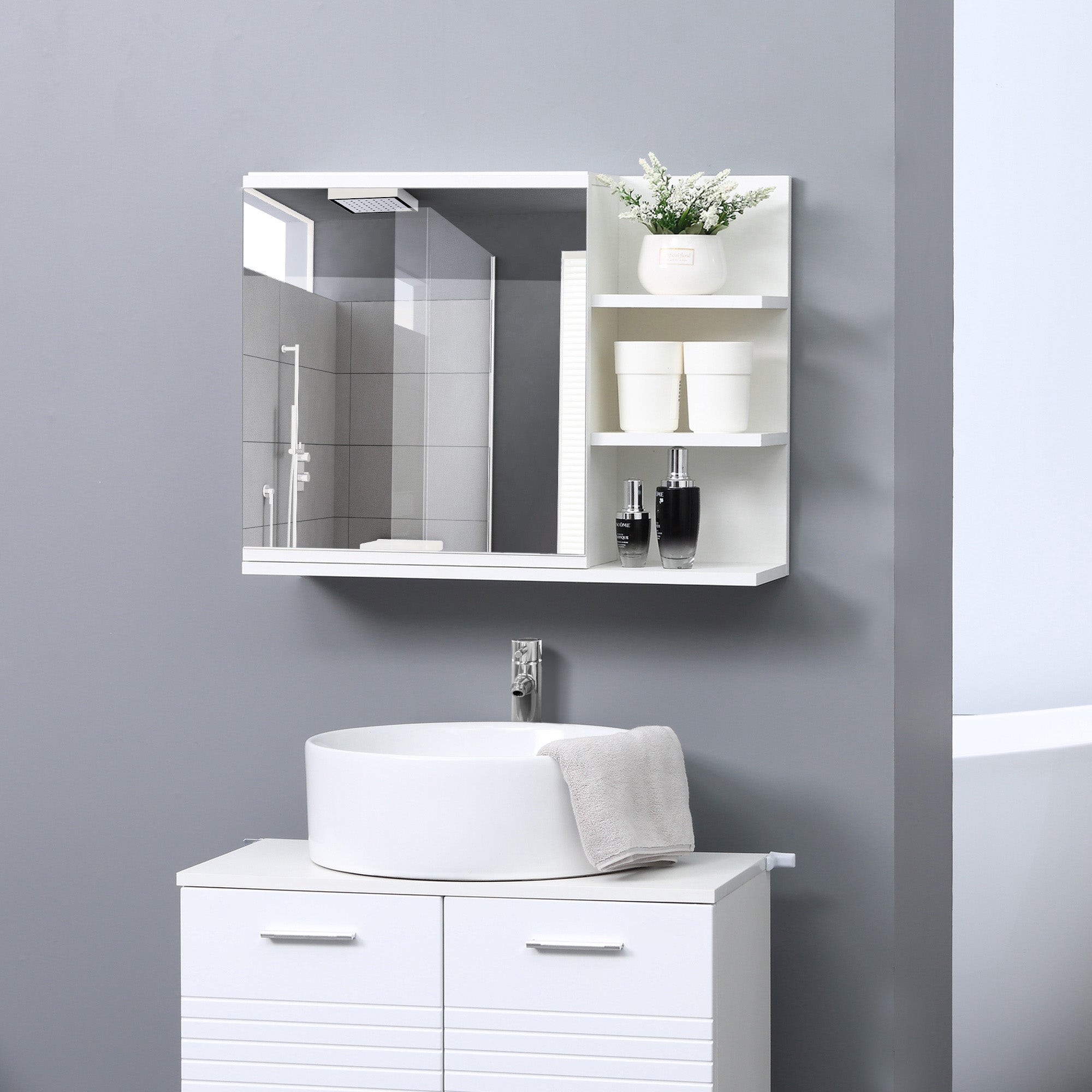 kleankin Medicine Cabinet with Mirror, Wall Mounted Bathroom Mirror Cabinet, Bathroom Wall Cabinet with 3 Open Shelves, White