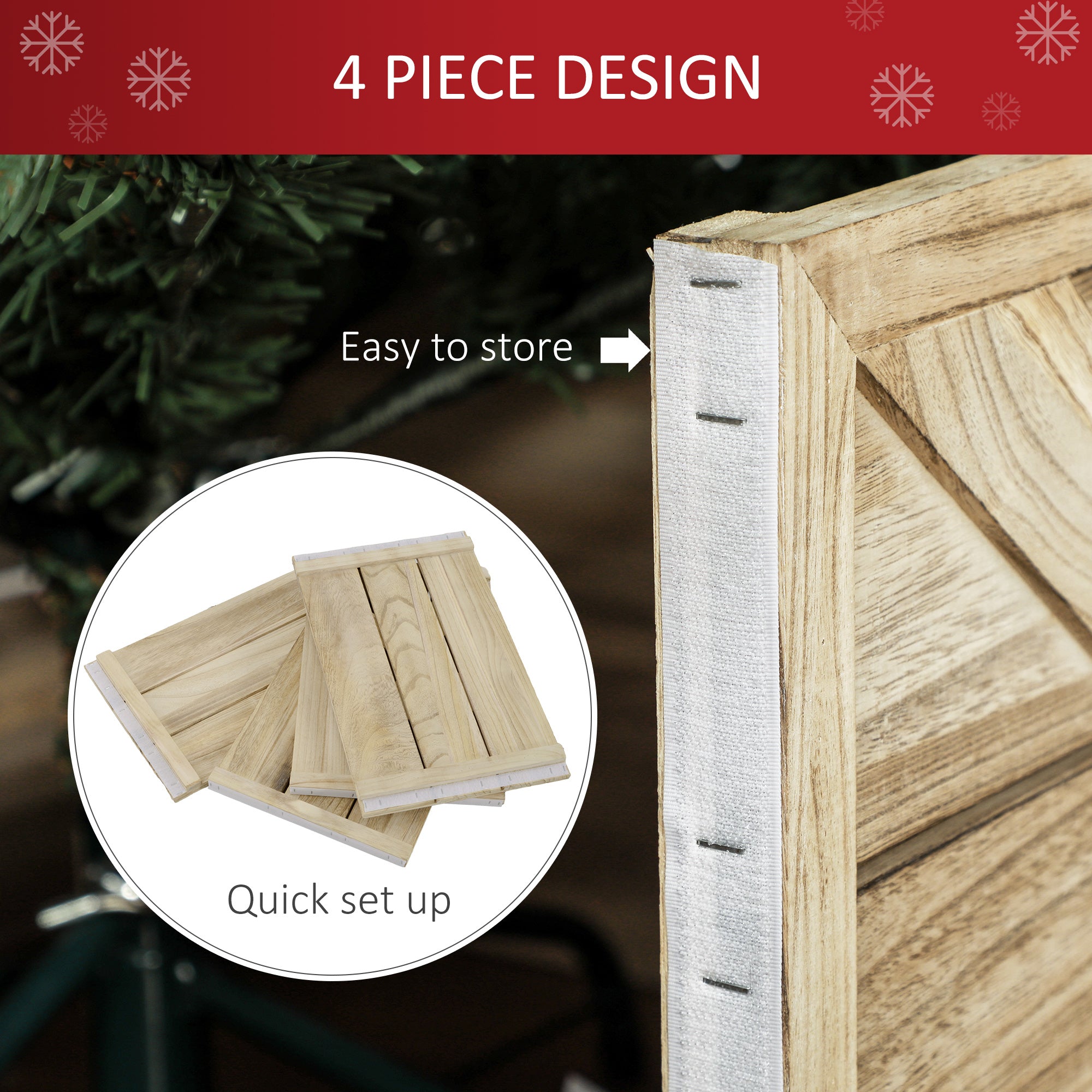 24" Farmhouse Christmas Tree Base Cover Wooden Christmas Tree Collar Box Home Decoration, Light Distressed Wood Finish