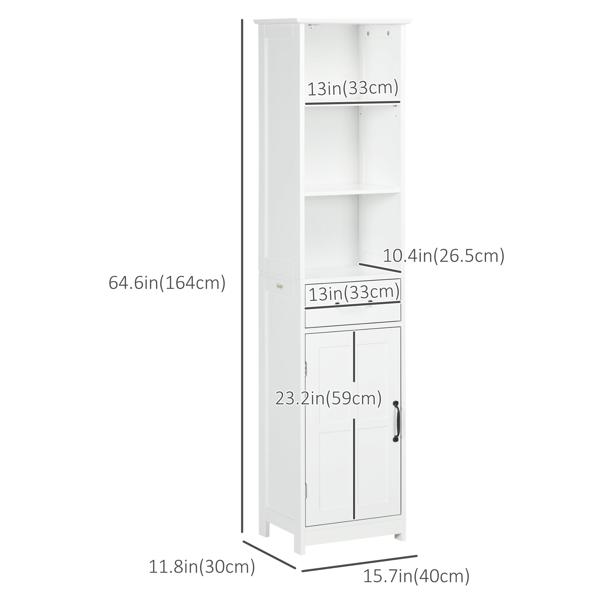 kleankin Tall Bathroom Storage Cabinet, Narrow Bathroom Cabinet with 3 Open Shelves, Drawer, Recessed Door and Adjustable Shelf, White