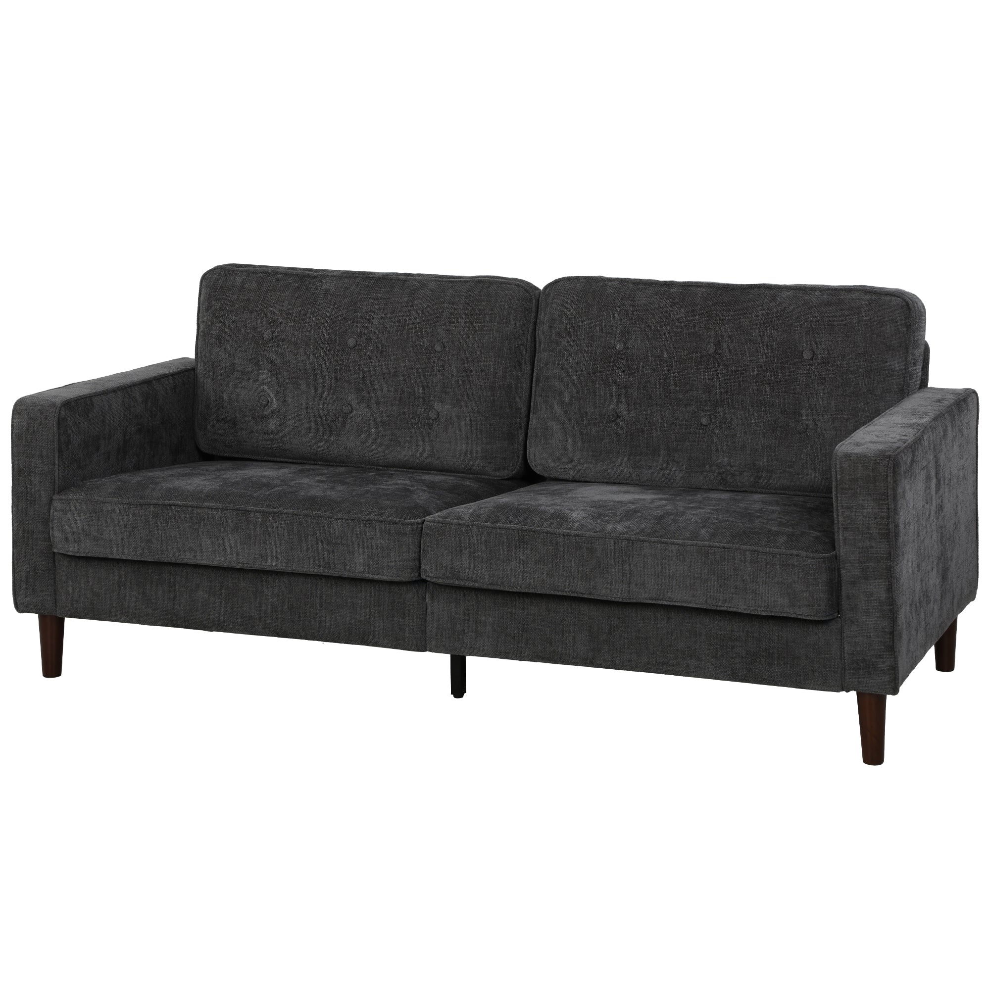 3 Seater Sofa, Upholstered Couch for Bedroom, Modern Sofa Settee with Padded Cushion, Button Tufting and Wood Legs for Living Room, Dark Grey