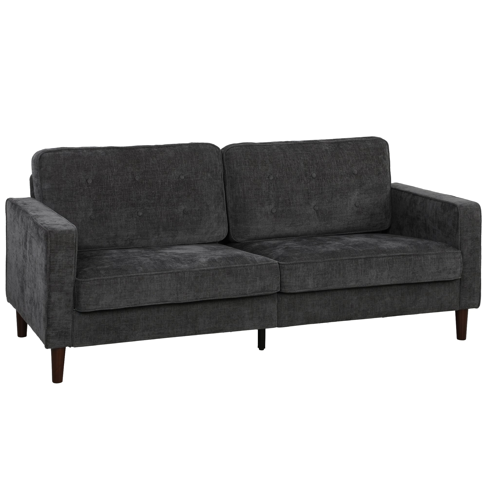 3 Seater Sofa, Upholstered Couch for Bedroom, Modern Sofa Settee with Padded Cushion, Button Tufting and Wood Legs for Living Room, Dark Grey
