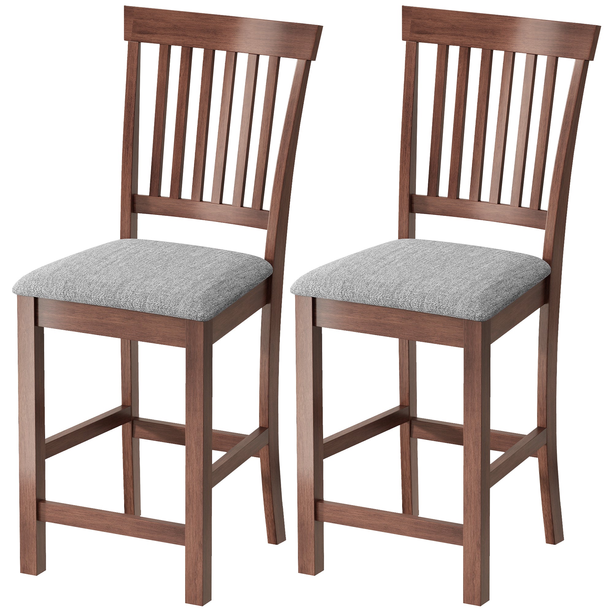 Bar Stools Set of 2, Modern Upholstered Barstools with High Back and Rubberwood Legs, Counter Height Kitchen Chairs for Kitchen Island Dining Room Home Bar, Gray and Dark Brown