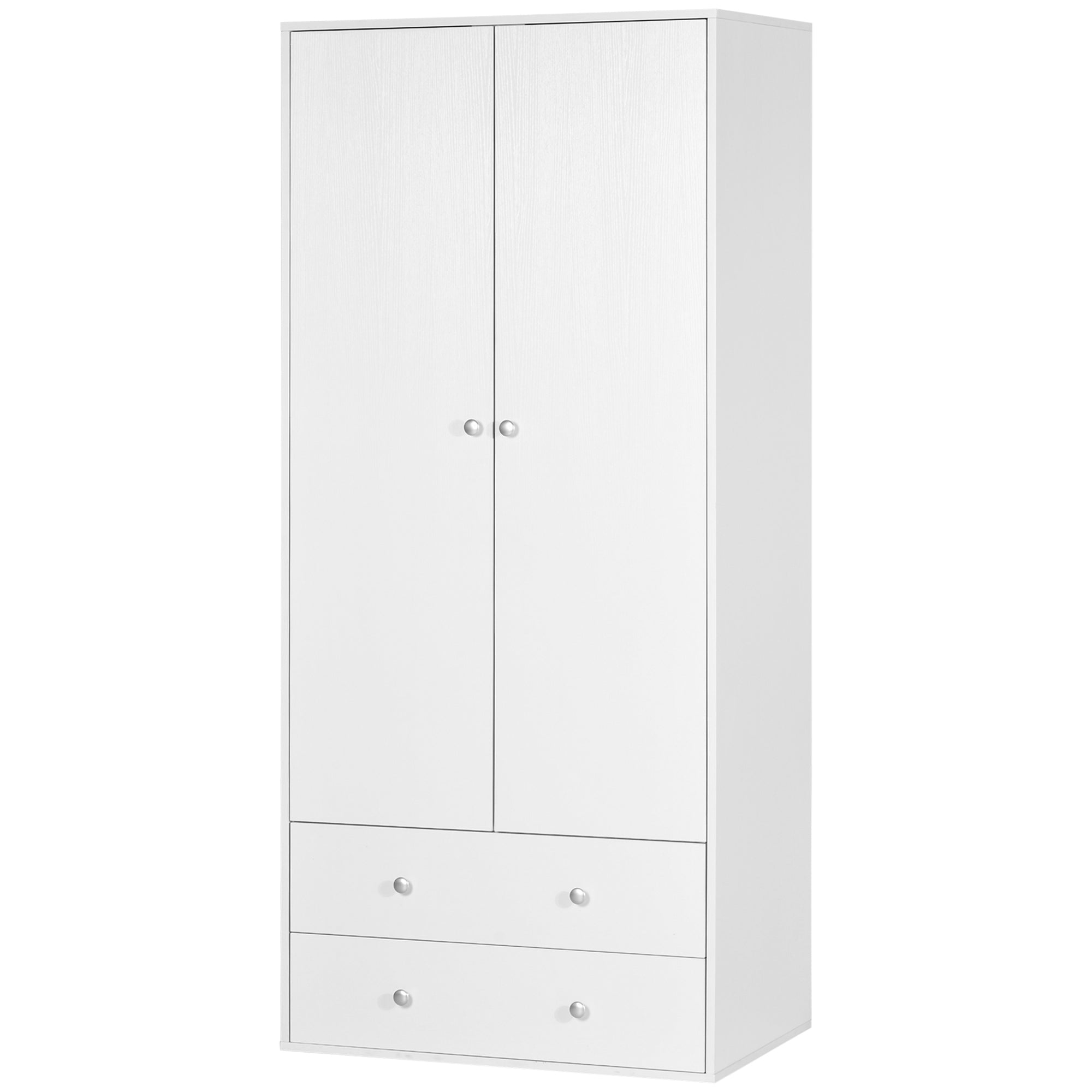 HOMCOM Wardrobe Closet, Armoire with Drawers and Hanging Rail for Bedroom Clothes Storage and Organization, White