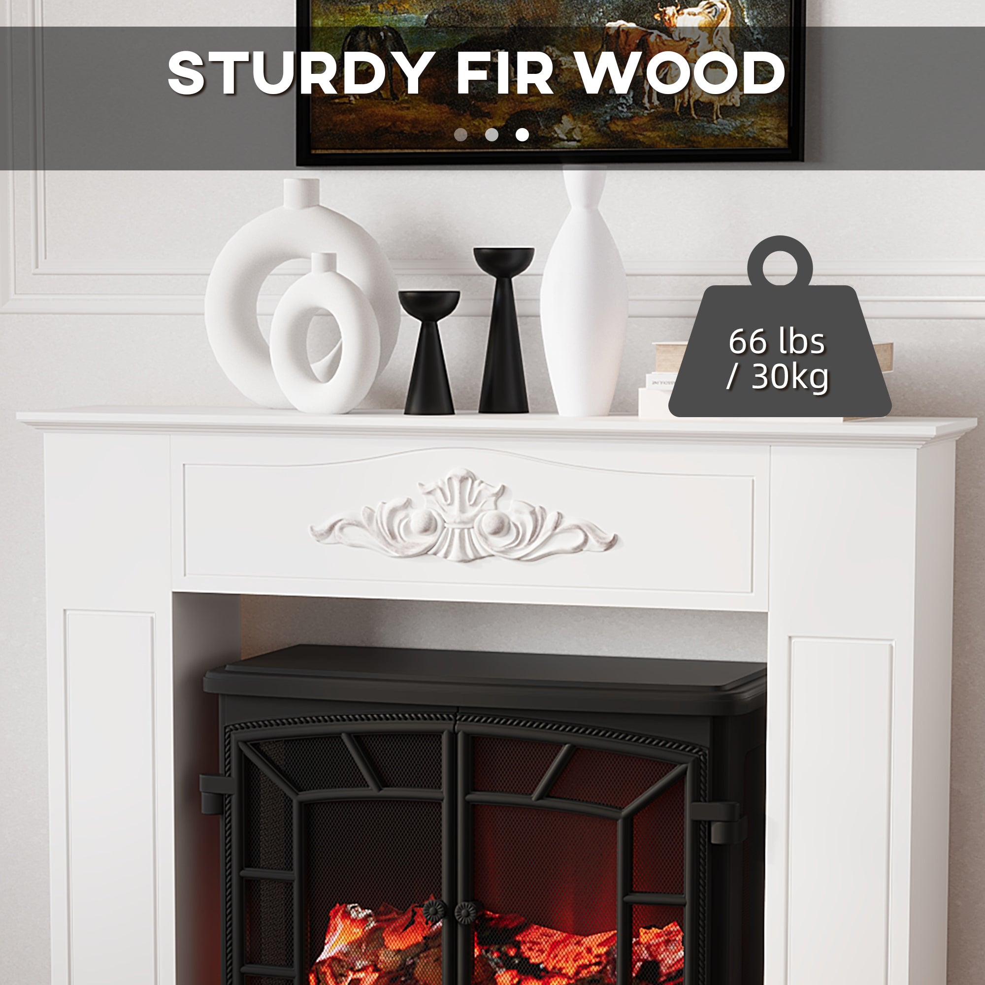 Fir Wood Fireplace Mantel Surround 44.75" W x 40" H Freestanding Electric Fireplace Mantel Distressed White - HOMCOM
