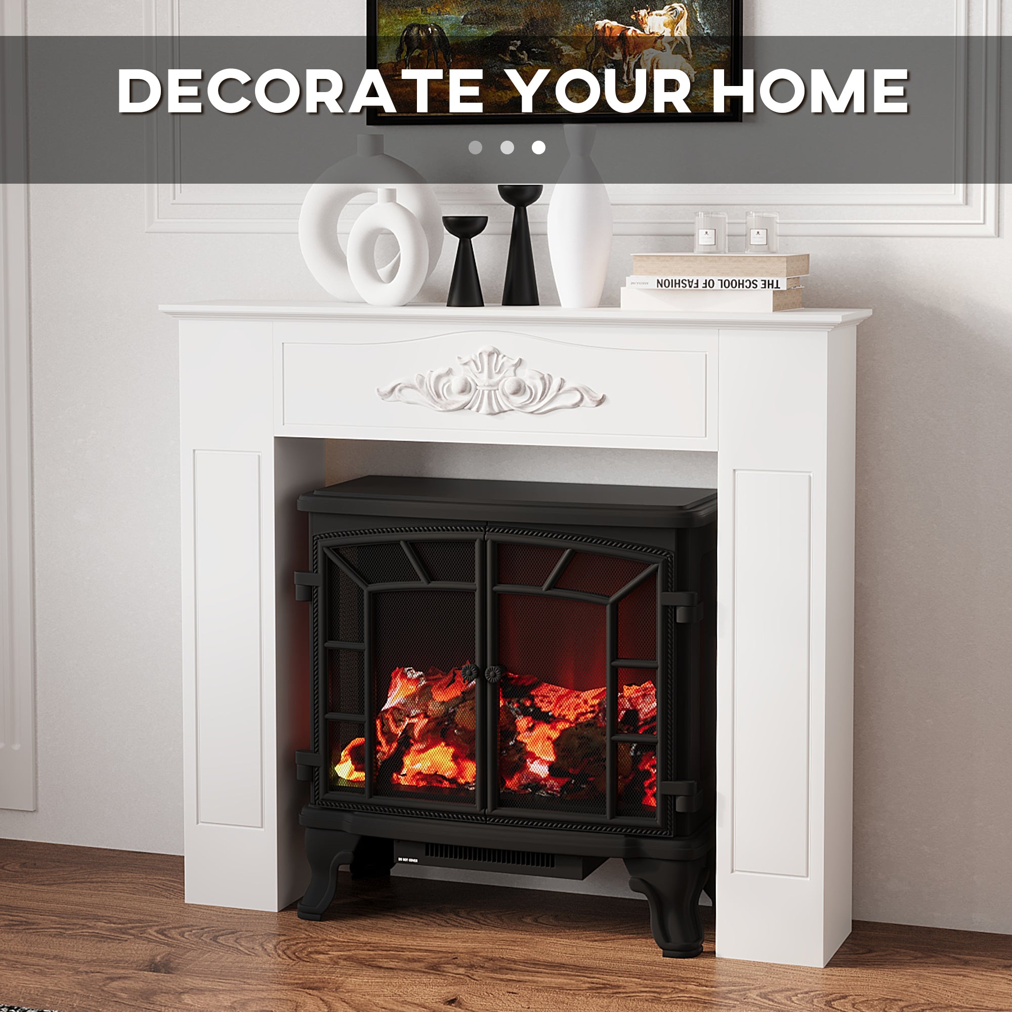 Fir Wood Fireplace Mantel Surround 44.75" W x 40" H Freestanding Electric Fireplace Mantel Distressed White - HOMCOM