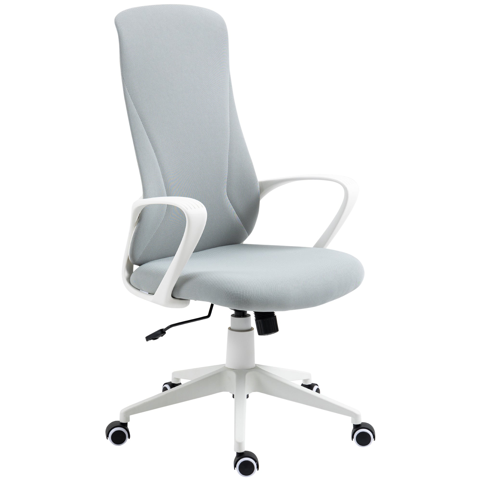 Vinsetto High Back Office Chair, Fabric Desk Chair with Armrests, Adjustable Height, Swivel Wheels, Light Grey