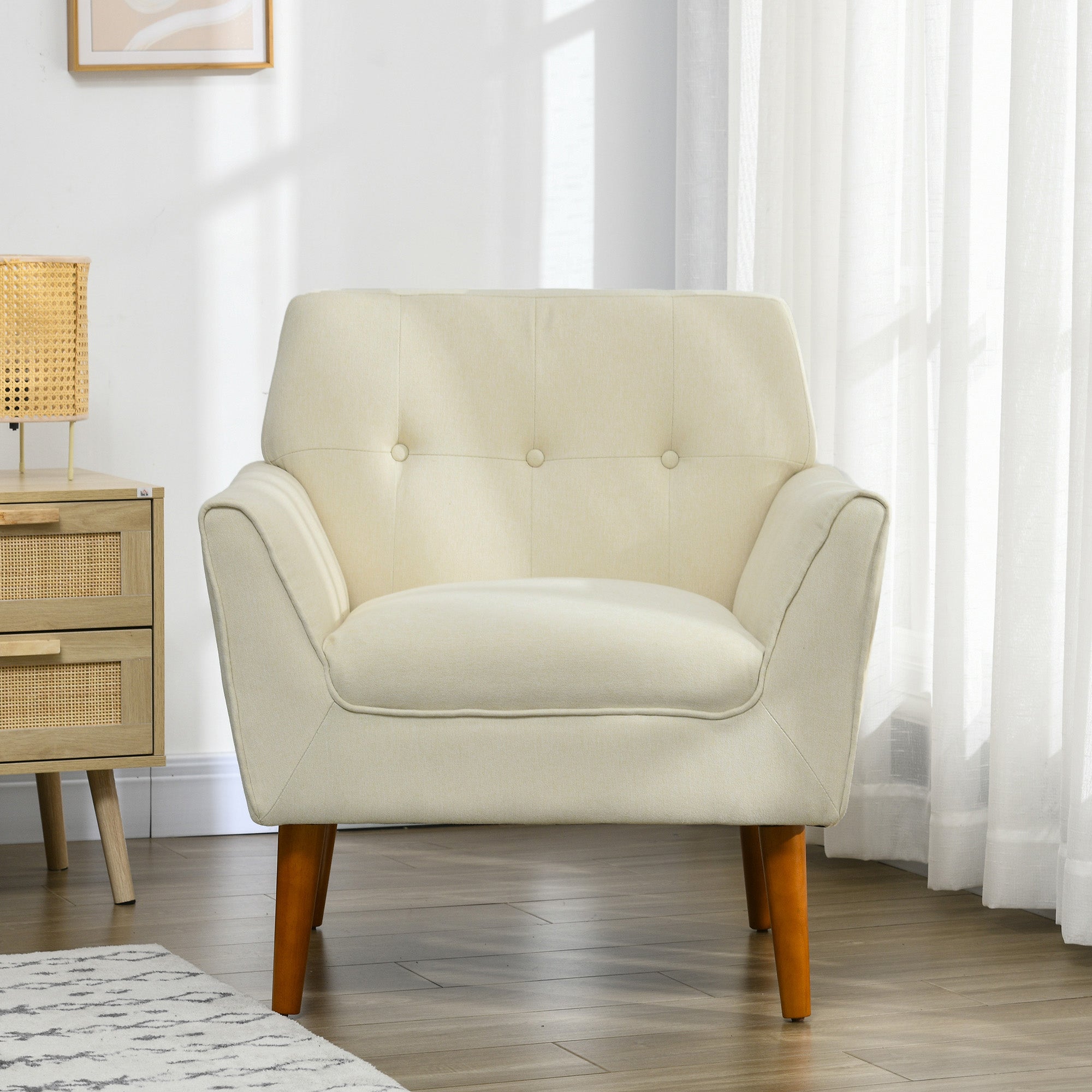 Traditional Living Room Chair Armchair with Button Tufted Back Single Sofa with Thick Padding Beige