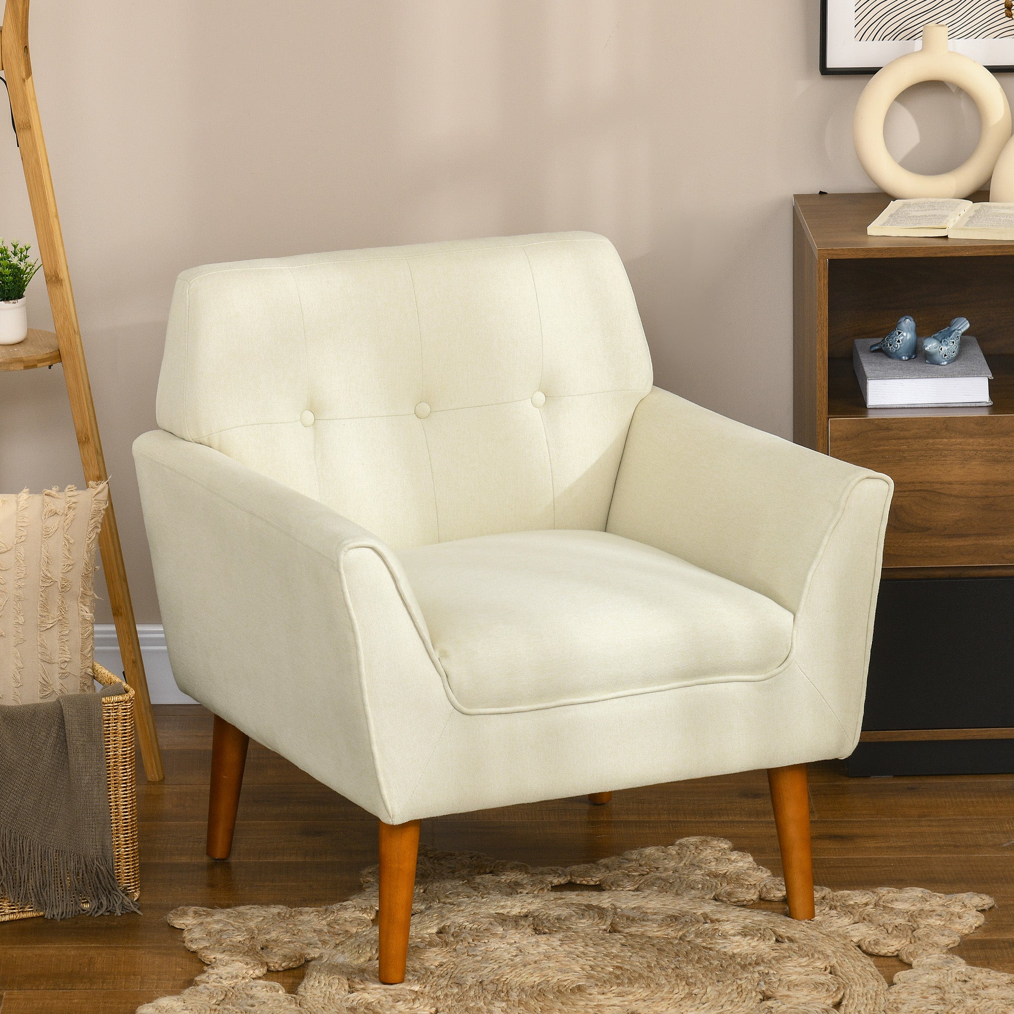 Traditional Living Room Chair Armchair with Button Tufted Back Single Sofa with Thick Padding Beige