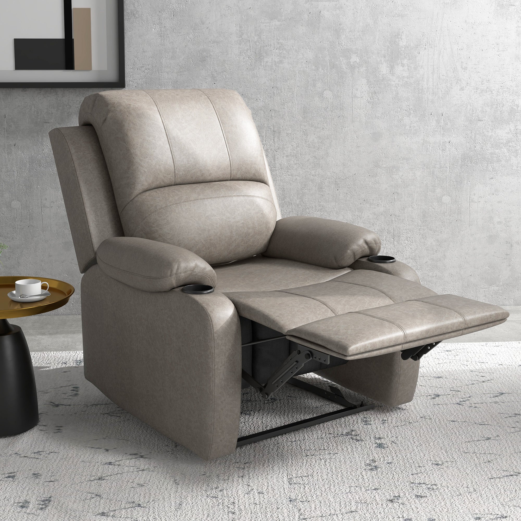 HOMCOM Recliner Chair, Microfibre Reclining Chair with Adjustable Leg Rest, Cup Holders, Recliner Armchair for Home Living Room, Brown
