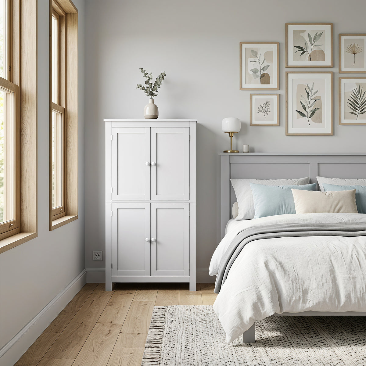 Tall Bathroom Cabinet, Freestanding Bathroom Cabinet with Hidden Storage and Adjustable Shelves, Living Room, White