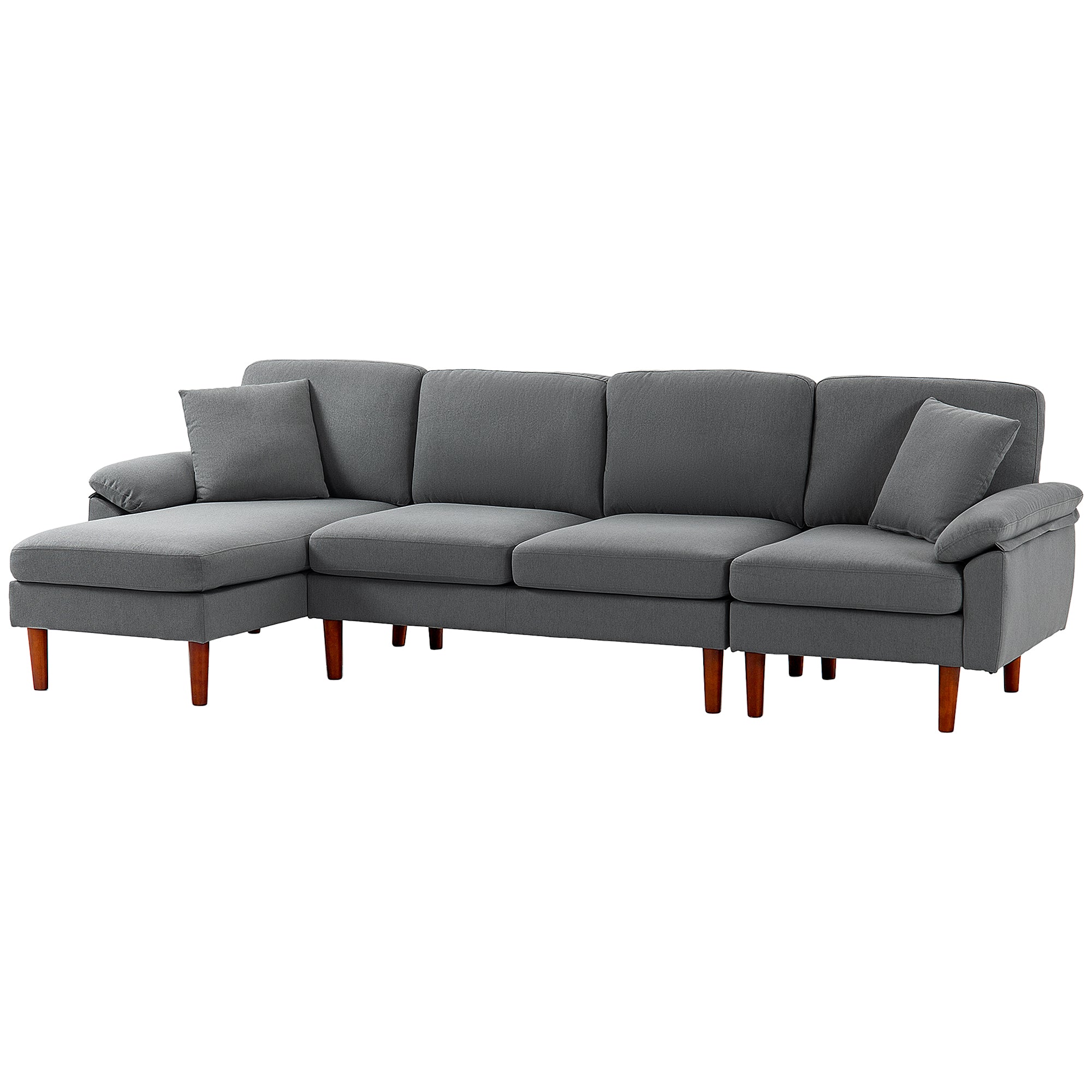 HOMCOM Changeable Sectional Sofa with Changeable Chaise Lounge, Modern Sectional Couch with Pillows, Wooden Legs, L-Shape Corner Sofa for Living Room, Dark Grey