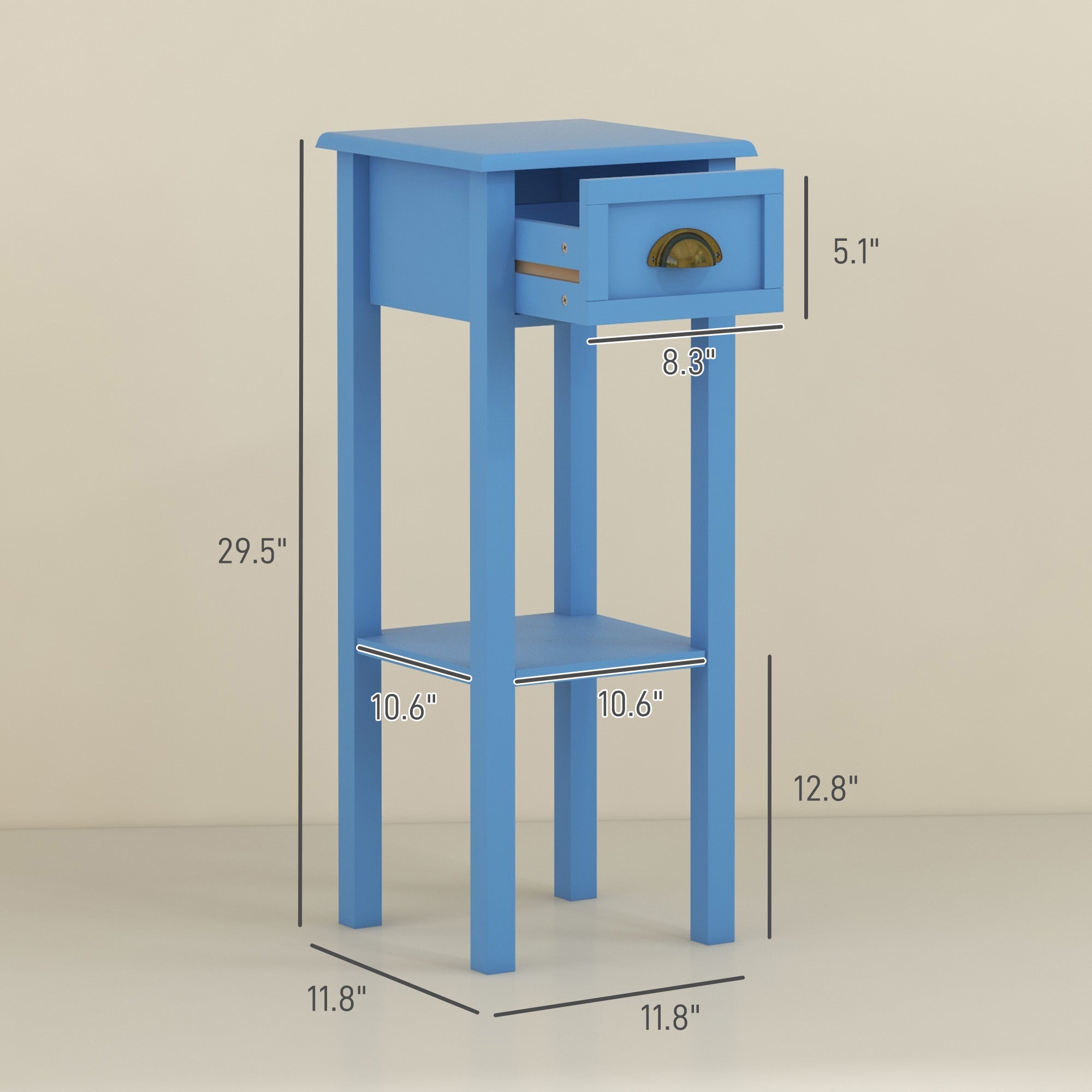 2 Tier Side Table with Drawer and Shelf End Table for Living Room and Hallway Light Blue