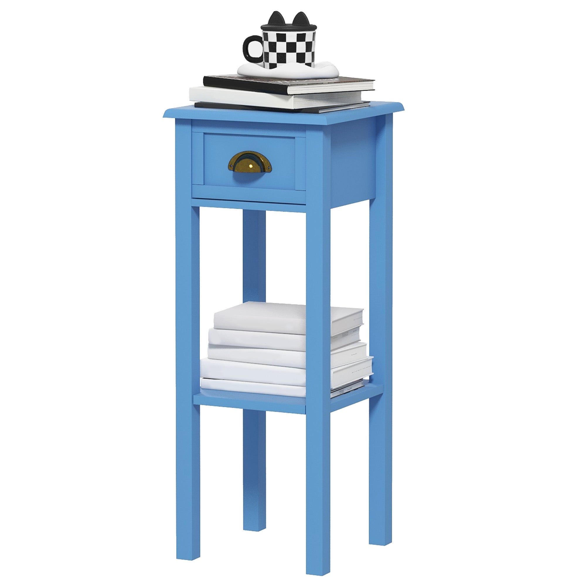 2 Tier Side Table with Drawer and Shelf End Table for Living Room and Hallway Light Blue