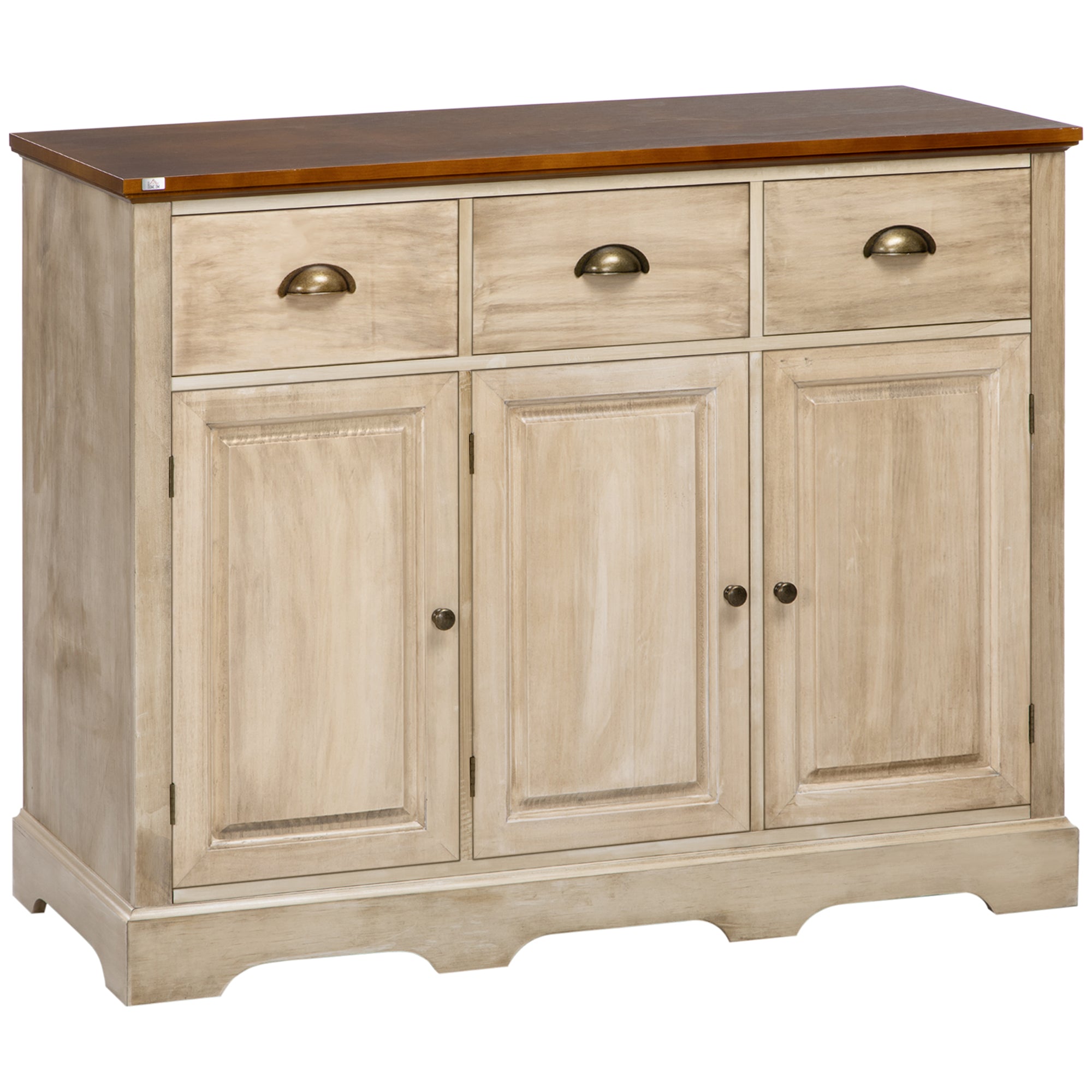 Sideboard Buffet Kitchen Cabinet with 3 Drawers 3 Door Cabinets Adjustable Shelf for Living Room Natural